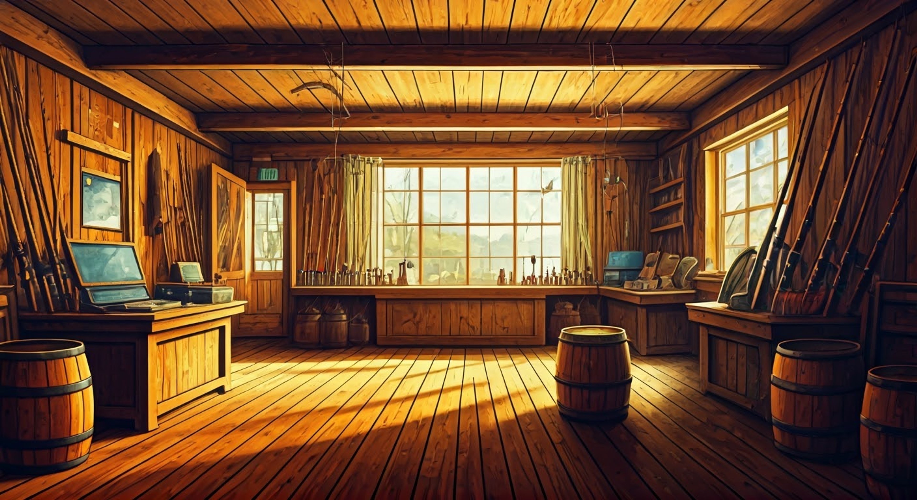 You've had enough of Willy's basic fishing supplies and traditional methods - it's time to confront him about expanding his shop's offerings. Armed with knowledge from advanced fishing magazines and online forums, you're ready to challenge his old-school approach. The salty air carries tension as you push open the shop door, finding Willy organizing his modest selection of bamboo rods and simple lures.