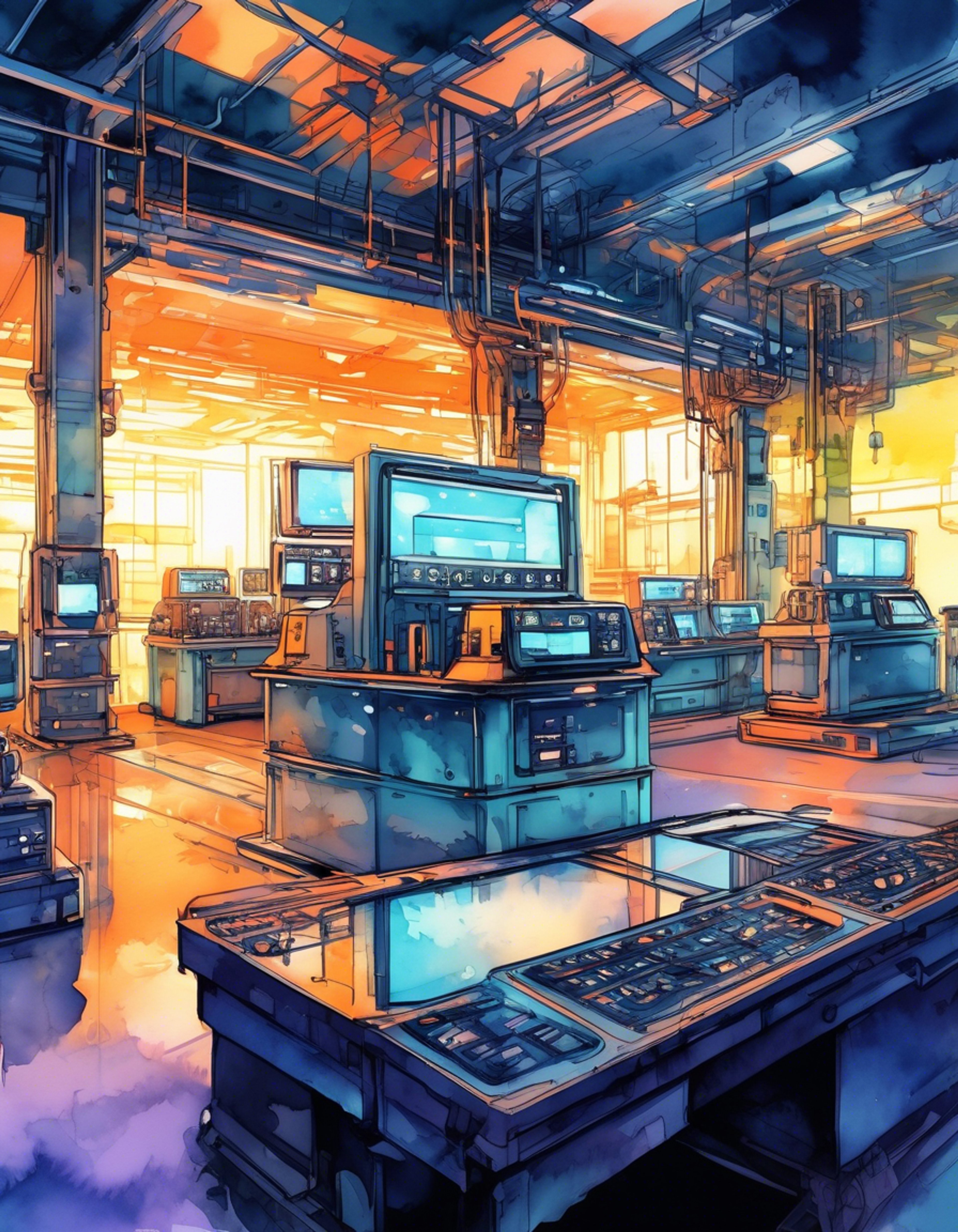 You encounter Hatori, the smug psychic who controls machines, in a tense confrontation filled with competing wills and psychological tension. His golden psychic aura crackles with power as he demonstrates his control over the surrounding technology.
