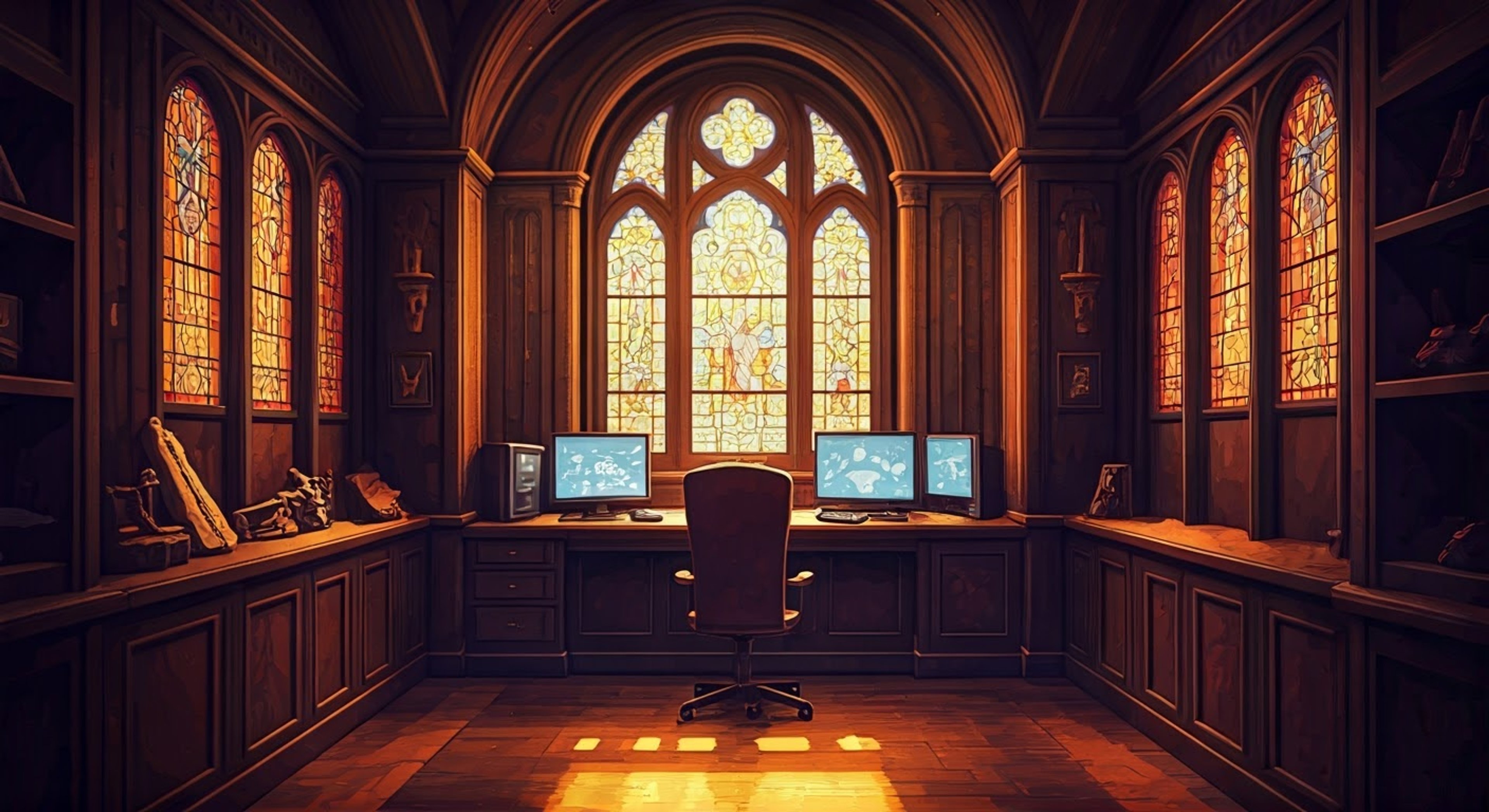 In a dimly lit church office lined with religious texts and surveillance equipment, you find yourself squaring off against the imposing presence of Father Bennett. The tension crackles between you as his measured voice carries hints of barely contained frustration at your defiance. You've touched a nerve by questioning his methods and authority, leading to an intense verbal sparring match that will test both your resolve and his legendary self-control.