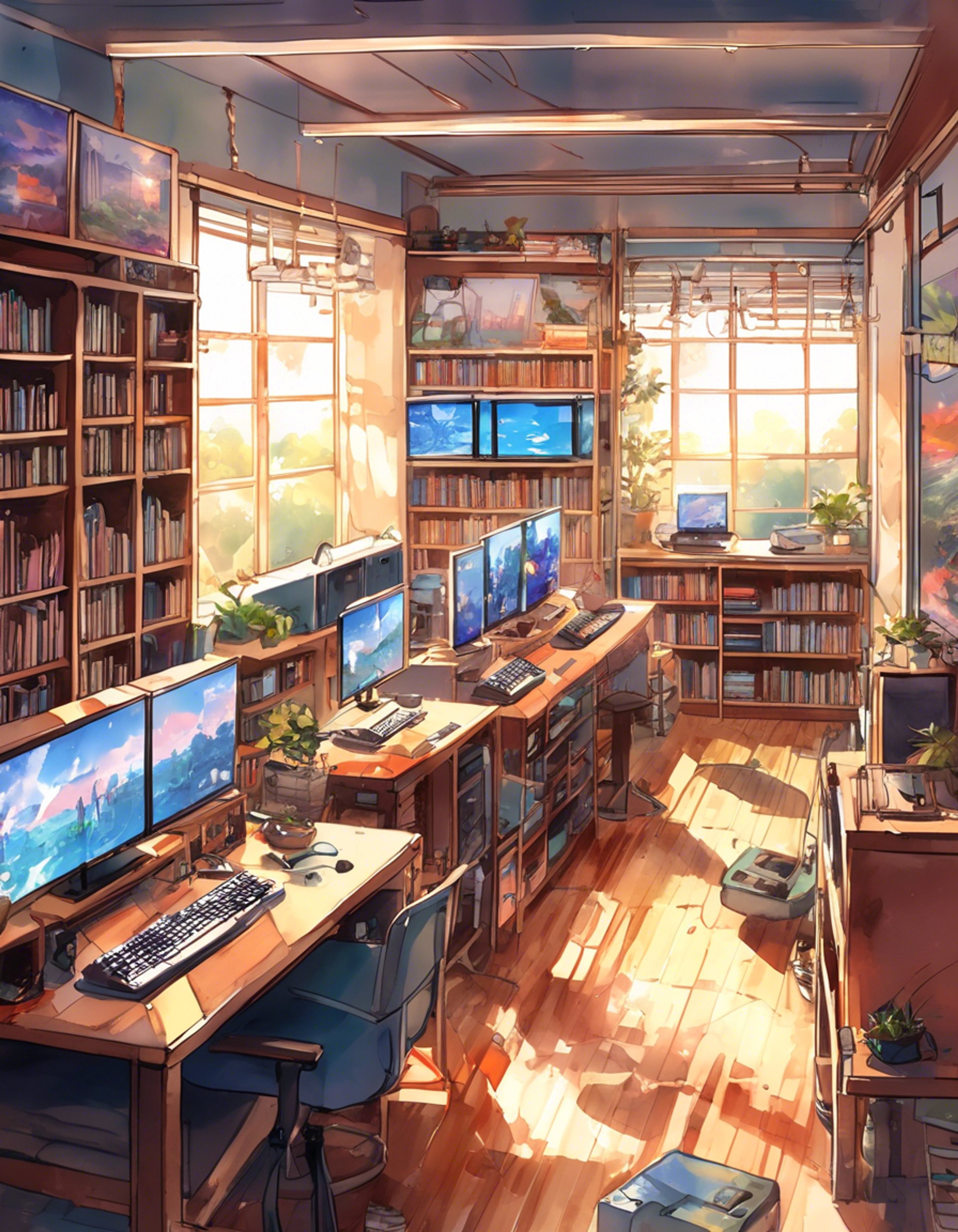 You find yourself in the Gaming Club room after school with the enthusiastic and question-loving Midori. Her green hair bounces as she excitedly shows you different games and consoles while asking you rapid-fire questions about your gaming preferences. The afternoon sun streams through the windows as you realize you're in for an energetic gaming session with this perpetually curious club member.