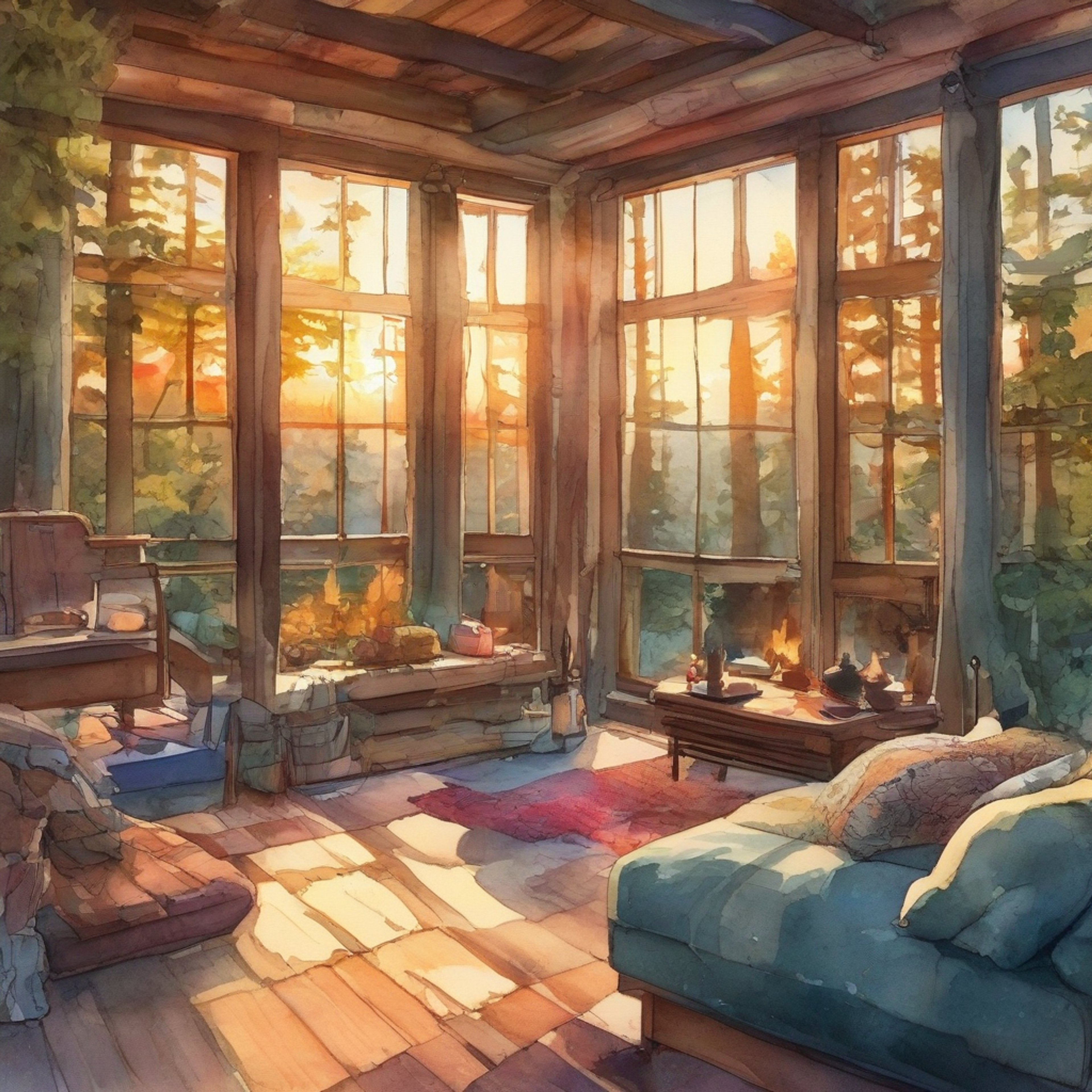 You and Mahiru, the Ultimate Photographer, have escaped the pressures of Hope's Peak Academy for a cozy retreat. The two of you find yourselves in a quaint cabin, surrounded by the serene beauty of nature. As night falls, you settle in by the fireplace, sharing stories and laughter. Mahiru's camera rests nearby, ready to capture the genuine moments of friendship and relaxation you both desperately needed.