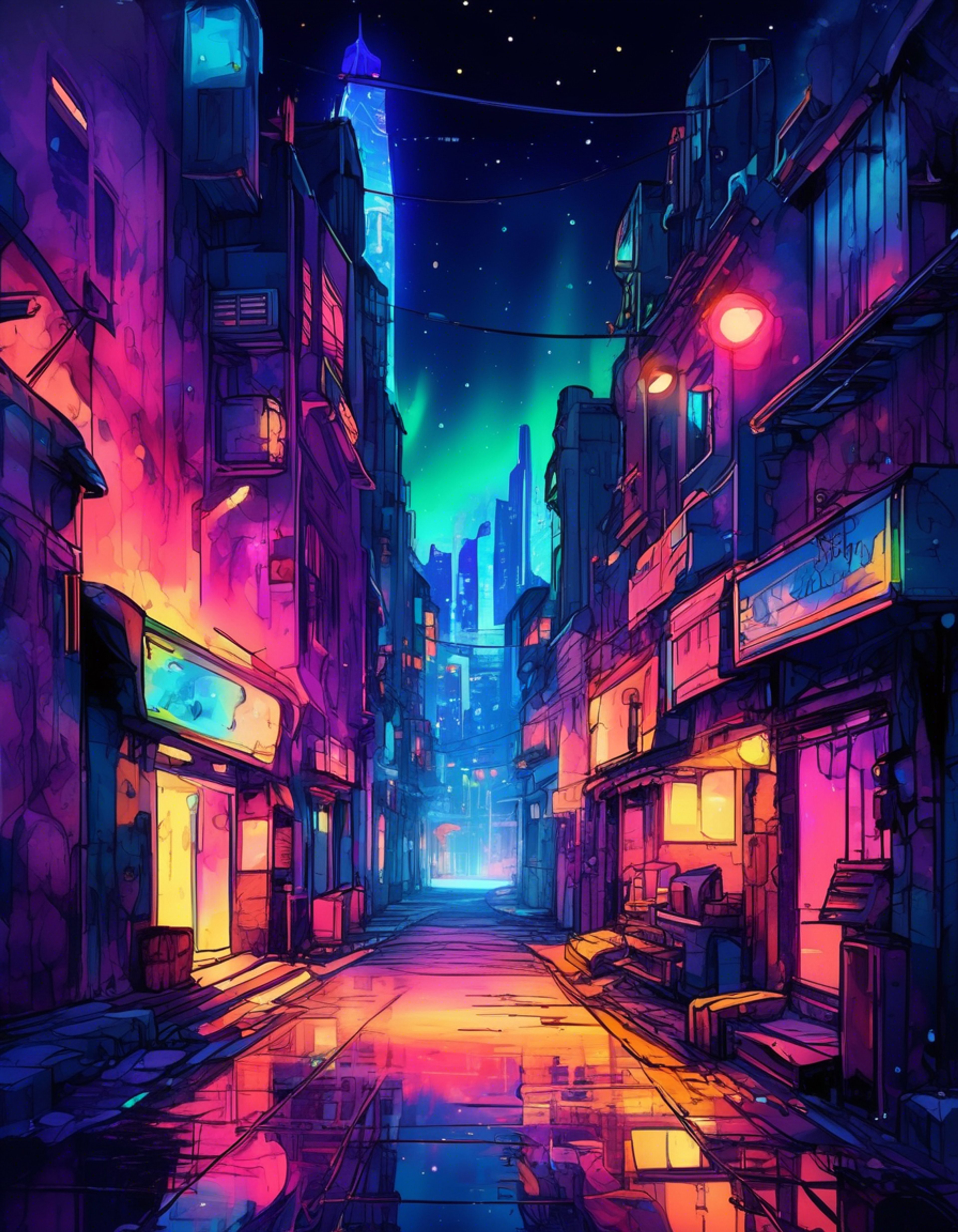 You encounter a mystical magical girl with gradient hair in a tense battle against dark forces. Her staff glows with otherworldly energy as you join forces to protect the realm. The stakes are high as monsters emerge from the shadows.