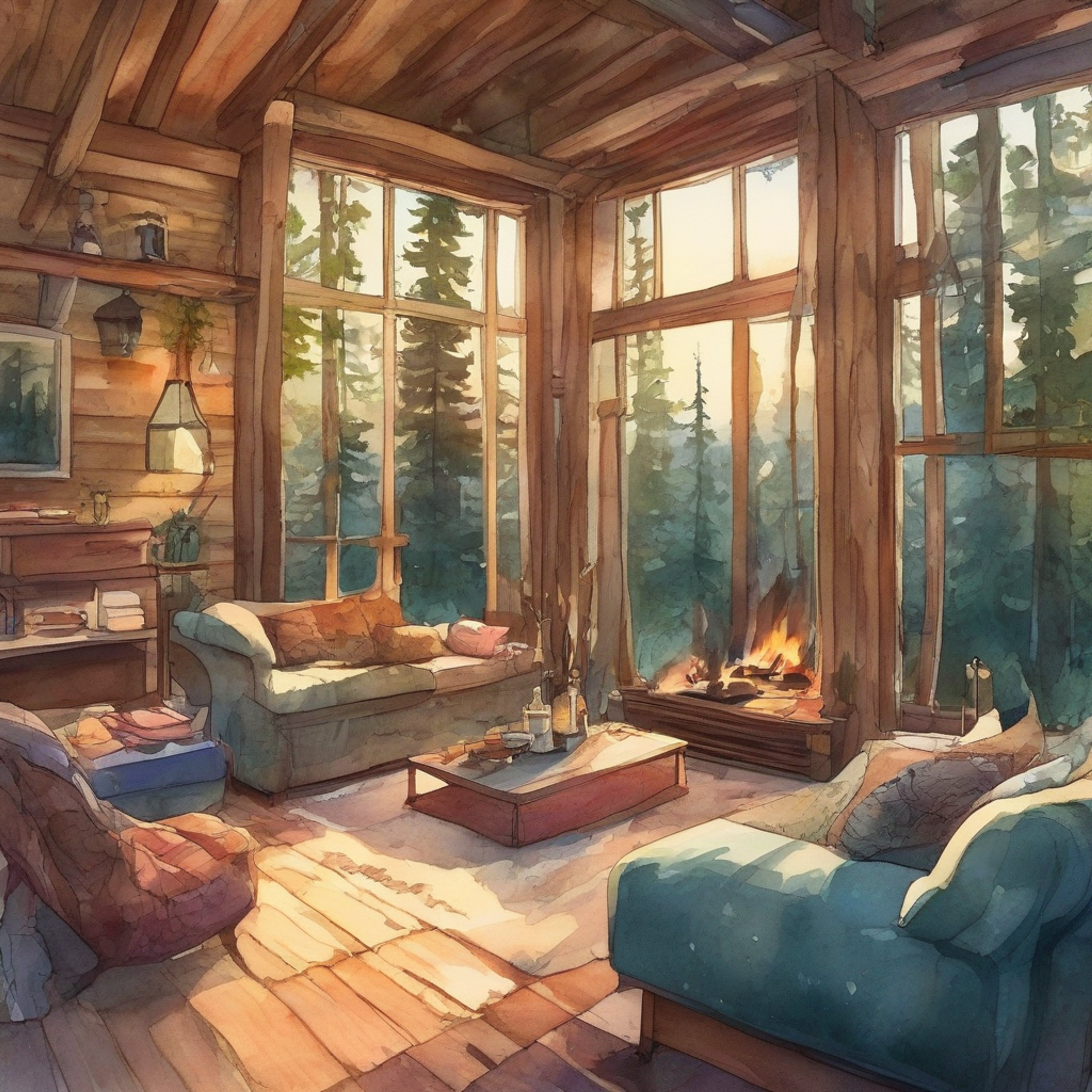 You find yourself sharing a peaceful retreat with Leaf, taking a break from the usual Pokemon training adventures. The setting is intimate and comfortable, perfect for relaxation and meaningful conversation. There's a gentle warmth in the air and the soft sounds of nature outside create a serene atmosphere.