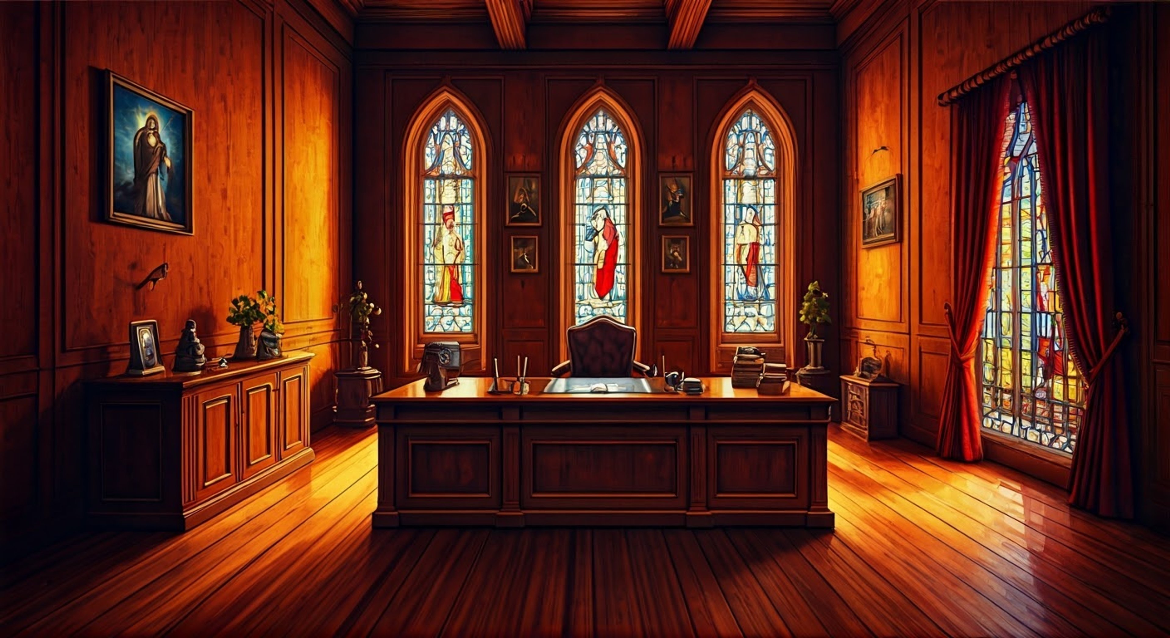 You find yourself in an ornate office deep within Church grounds, facing the imposing figure of a Cardinal whose scarlet vestments symbolize his authority. The tension is palpable as you prepare to confront him about matters that challenge both faith and institution. His piercing gaze and measured demeanor hint at decades of experience handling difficult situations, while the formal setting emphasizes the power dynamics at play.