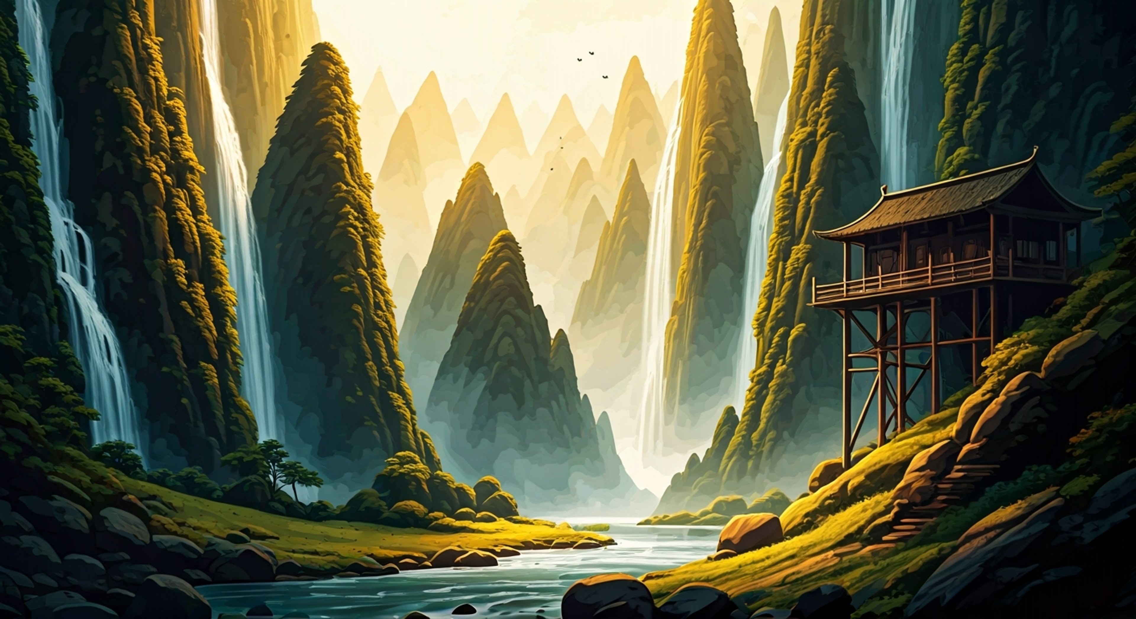 You climb the steps of the Five Peaks to confront the legendary Old Master known as Roshi, seeking to prove your worth but find him unusually stern and cryptic. His diminutive purple form perches by the waterfall, eyes piercing into you as he questions your motivations and resolve. The entire mountain seems to pulse with cosmic energy as tension builds between master and student.