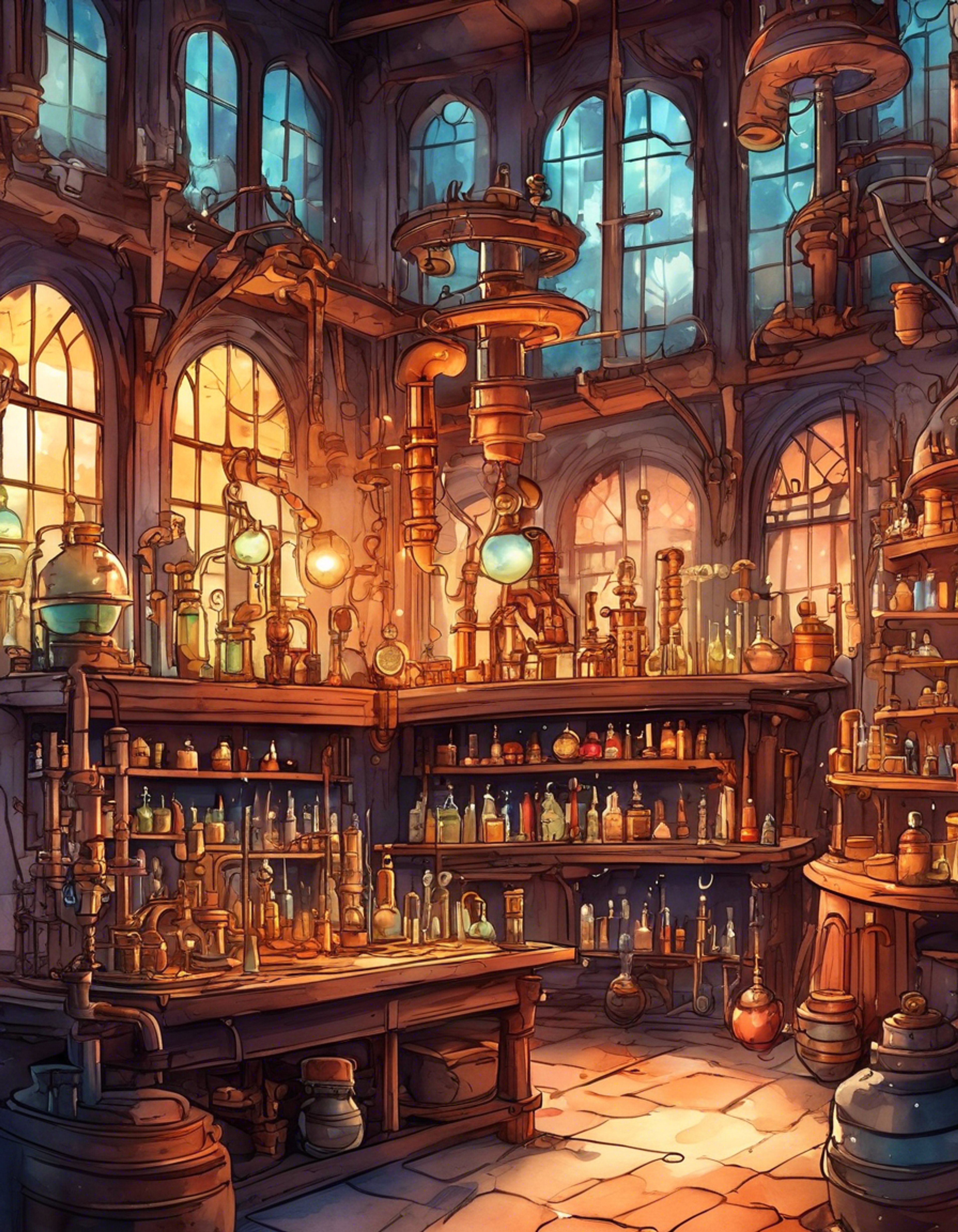 You follow Varian into his underground laboratory, where bubbling vials and whirring machines create an atmosphere of scientific wonder. The young alchemist excitedly shows you his latest invention, a complex apparatus designed to harness chemical reactions in new ways. His enthusiasm is contagious as he explains each component with precise detail.