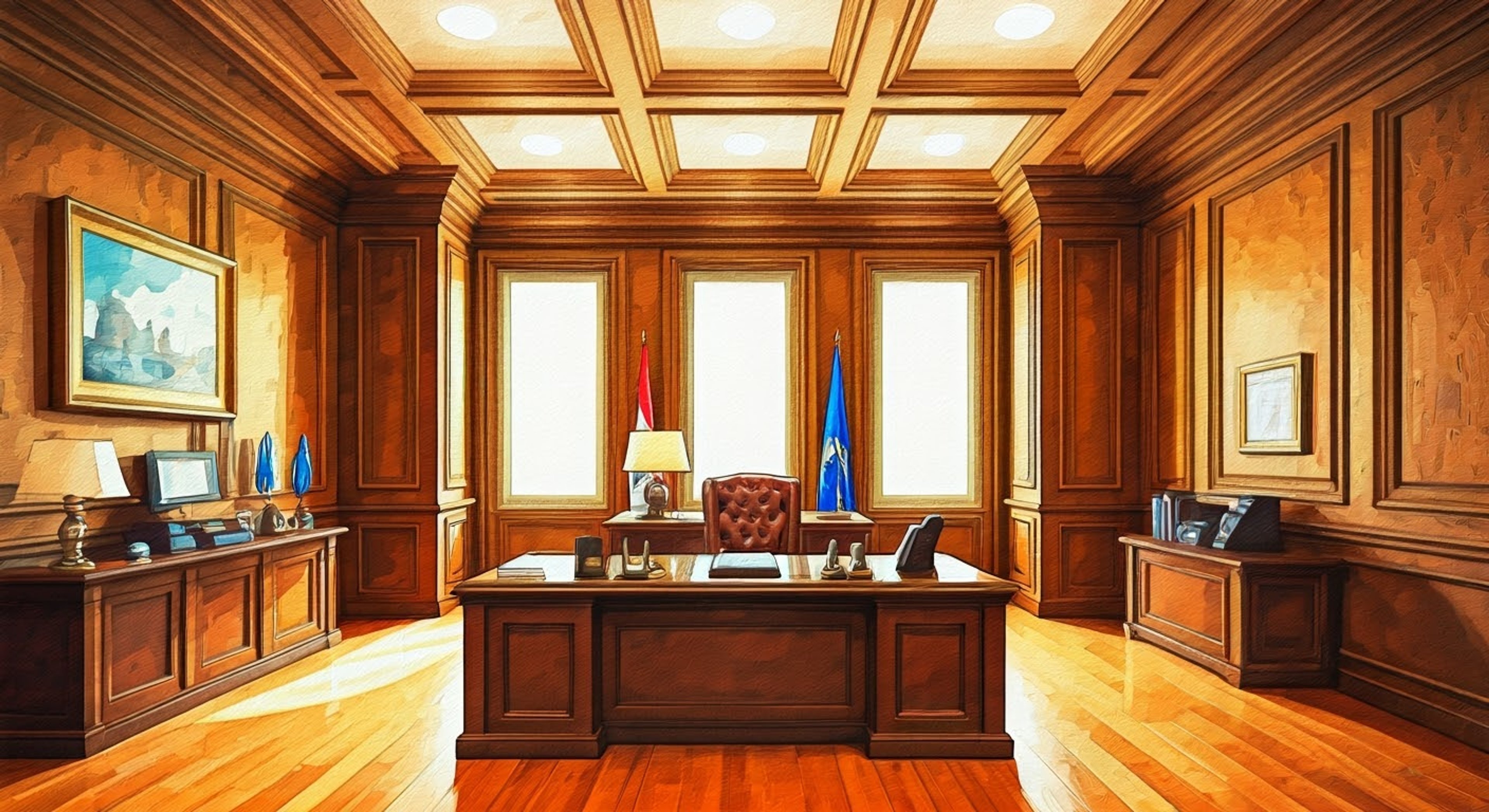 You find yourself in a situation where the imposing yet caring Mayor Hertha must make a difficult choice regarding your safety. Her towering figure looms protectively as she considers the complex situation at hand. Despite her intimidating presence, her warm demeanor and genuine concern for your wellbeing shine through clearly.