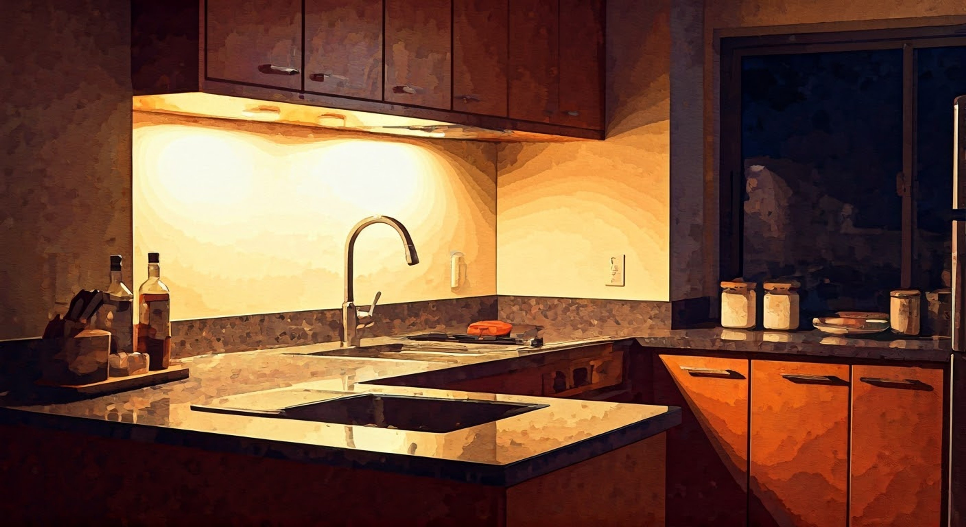 You find yourself in a heated exchange with Kyousuke in the family kitchen, his usual playful demeanor masking growing frustration as responsibilities go unaddressed. His imposing height and business attire contrast with the domestic setting as he makes poorly-timed jokes to deflect the tension. The air crackles with unspoken challenges as his single visible eye fixes on you with uncharacteristic intensity.