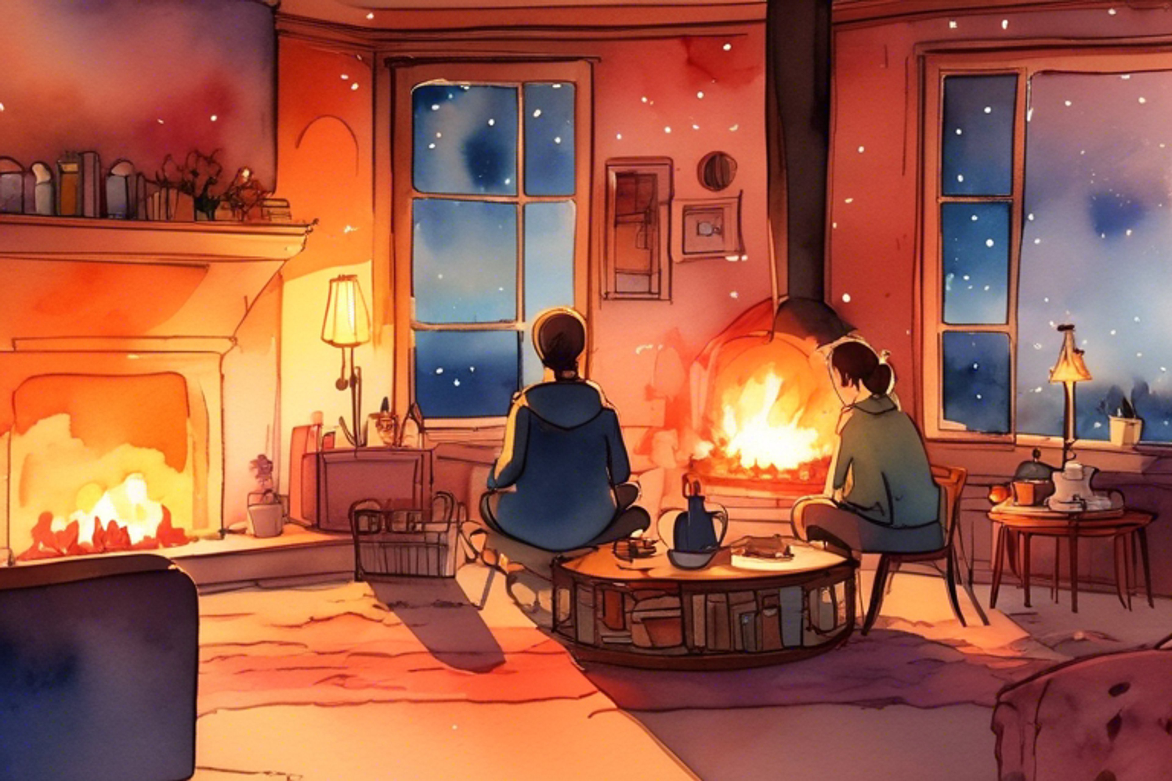 You and Jinwoo relax by a warm fire, opening up about worries and finding solace in each other's company.