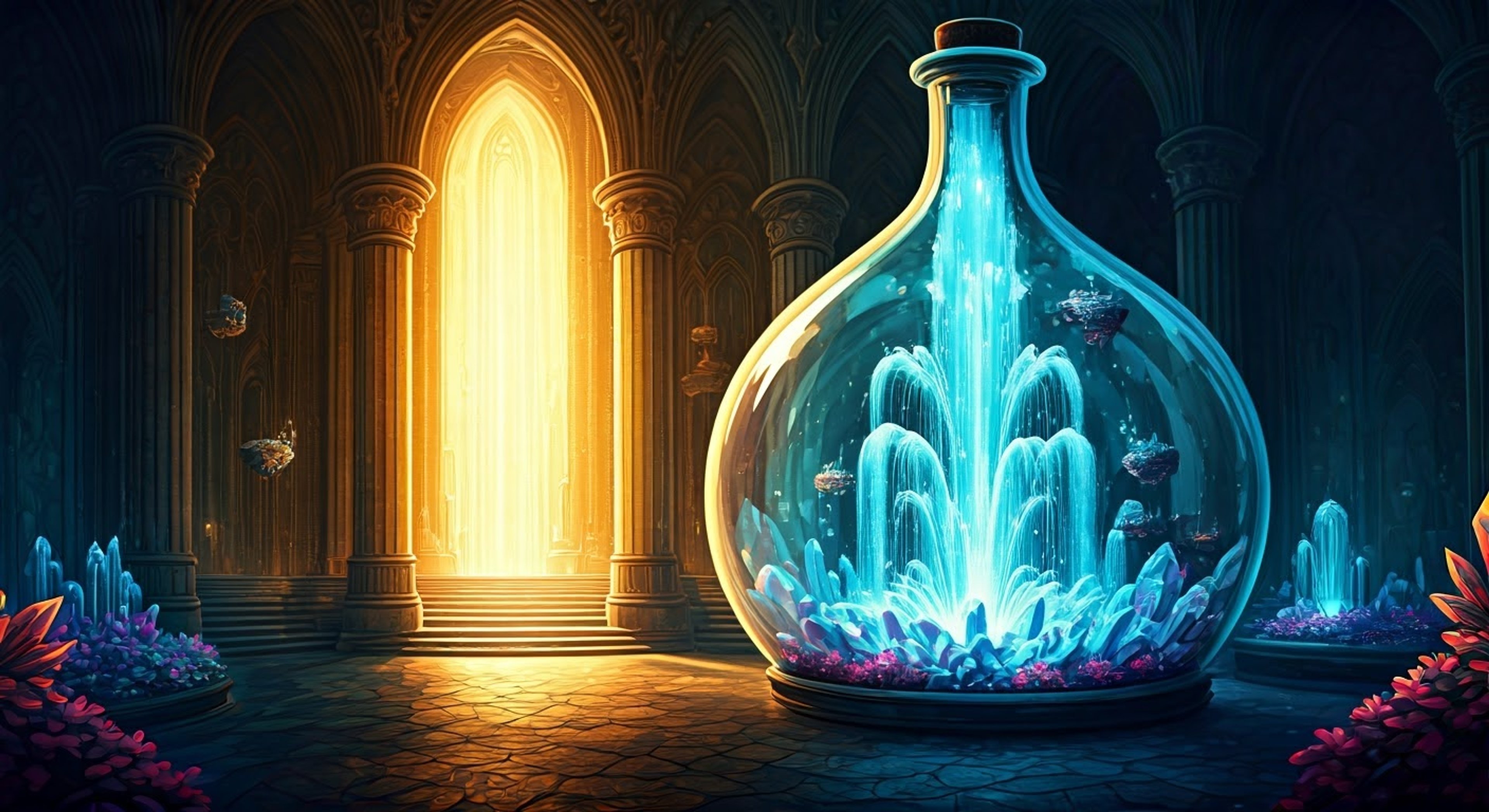 You enter the bottle realm of the Veluriyam Mirage seeking answers from its enigmatic caretaker. The watery being hovers before you with rippling hair and shimmering skin, her usual gentle demeanor replaced by something more resolute. The air grows thick with tension as you press your demands, sensing her ethereal power pushing back against your determination.