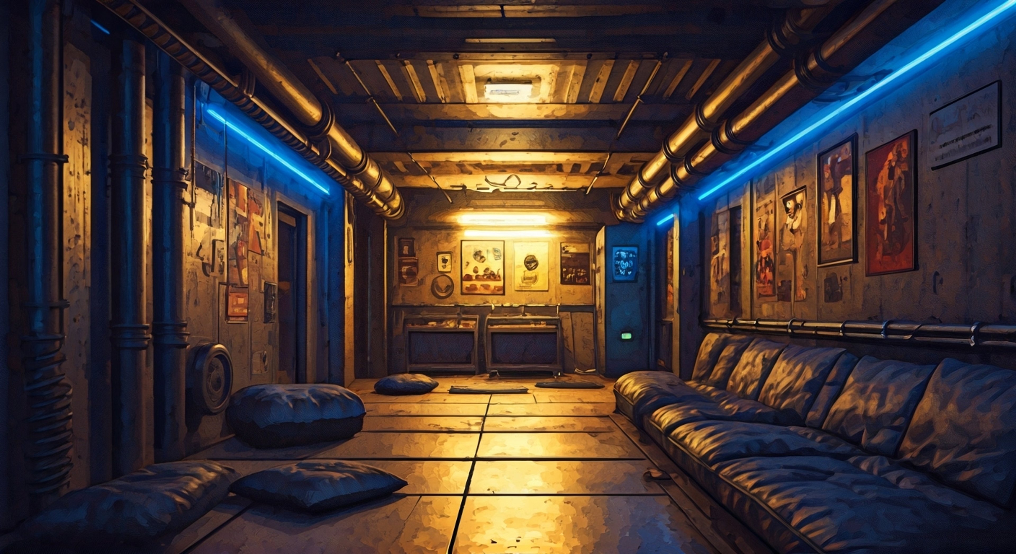 You find yourself in the dimly lit Underworld beneath King's Row, where Iggy has created a makeshift safe haven. Despite initial tension, her glowing LED display and gentle demeanor put you at ease as she tends to your needs. Her passion for human culture and music fills the space with warmth even as dangers lurk outside.