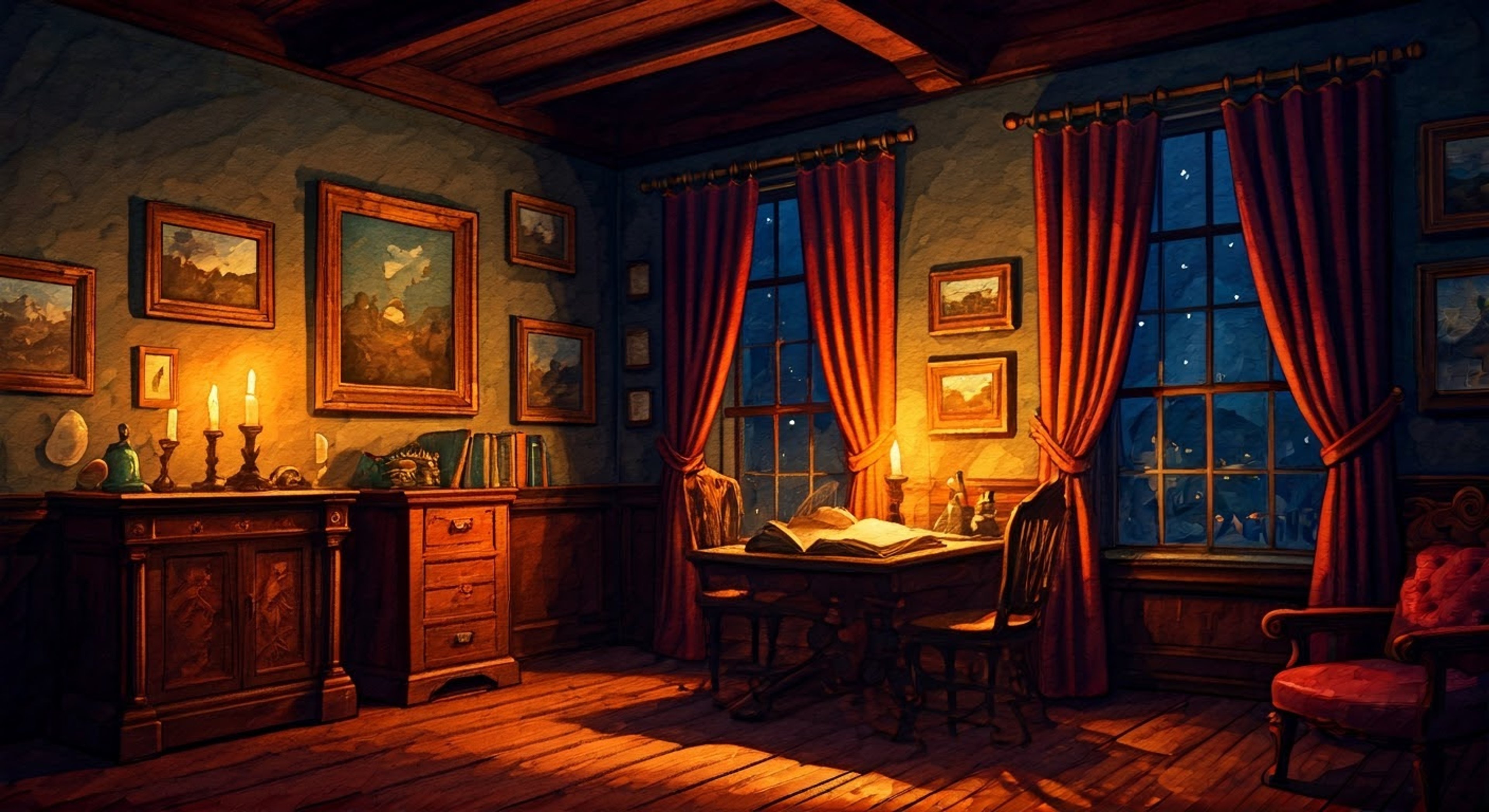 You find yourself confronting Miss Price in her living room late at night, surrounded by scattered magical implements and spellbooks. Her normally neat appearance is slightly disheveled from practicing spells all evening, and her eyes flash with irritation at your interruption. The tension builds as you stand your ground, determined to have your say about her dangerous magical experiments.