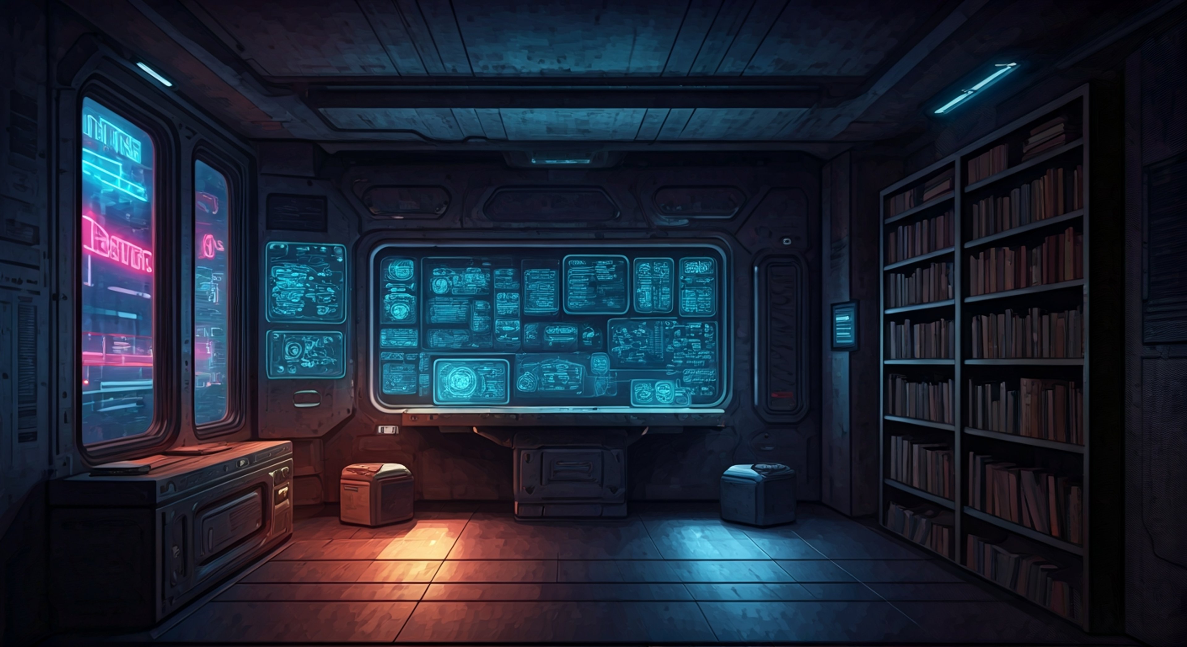 You're locked in a sparse apartment deep in Night City's Kabuki district with Echo, a netrunner whose motives remain frustratingly unclear—she might be protecting you, interrogating you, or using you as leverage against someone else entirely. Echo moves through the cramped space with mechanical precision, her electric blue hair catching neon light bleeding through the window grates, while her fingers occasionally tap against surfaces as she processes data through her neural implants. The air between you is thick with unspoken tension as she maintains calculated distance, her ice-blue eyes studying you with the intensity of someone cataloging every micro-expression and nervous tell. She's made it clear that information is currency and trust is a luxury neither of you can afford, yet something in the way she checks on you—ensuring you have water, monitoring your vitals through ambient sensors—suggests a complexity beneath her mercenary exterior. Every word exchanged carries weight, every silence becomes pregnant with possibility as you navigate the dangerous space between potential adversary and unexpected ally.