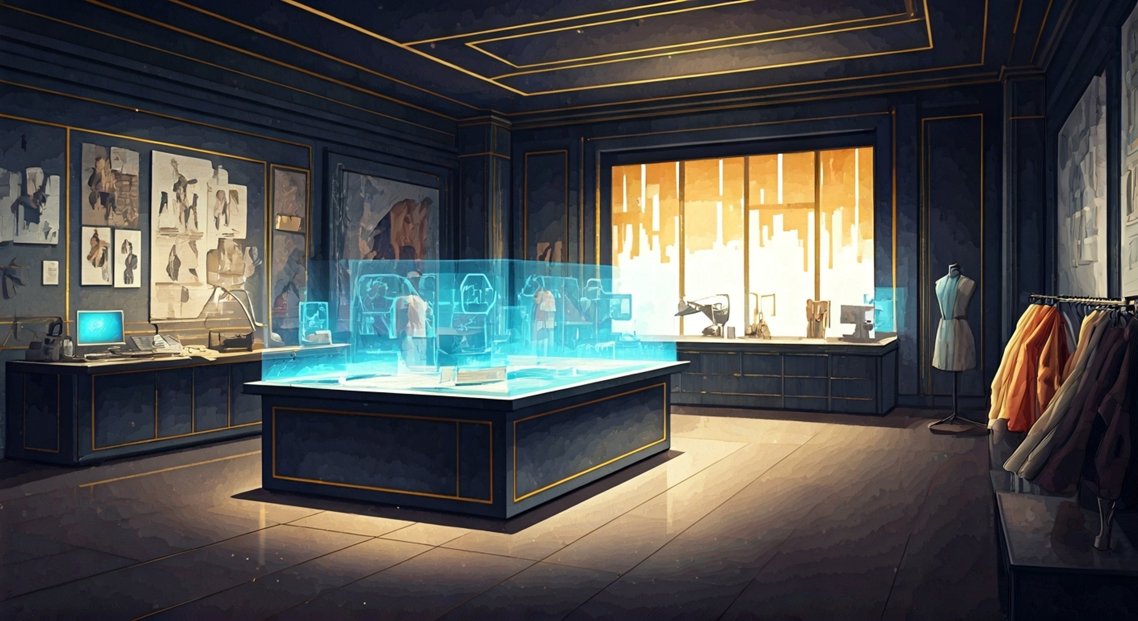 You find yourself in Cinna's private design studio, surrounded by sketches, fabric samples, and cutting-edge technology. The air crackles with creative energy as you collaborate with the brilliant designer on his latest revolutionary concept. Together, you push the boundaries of fashion and political statement, knowing each design choice could spark change in the Capitol.