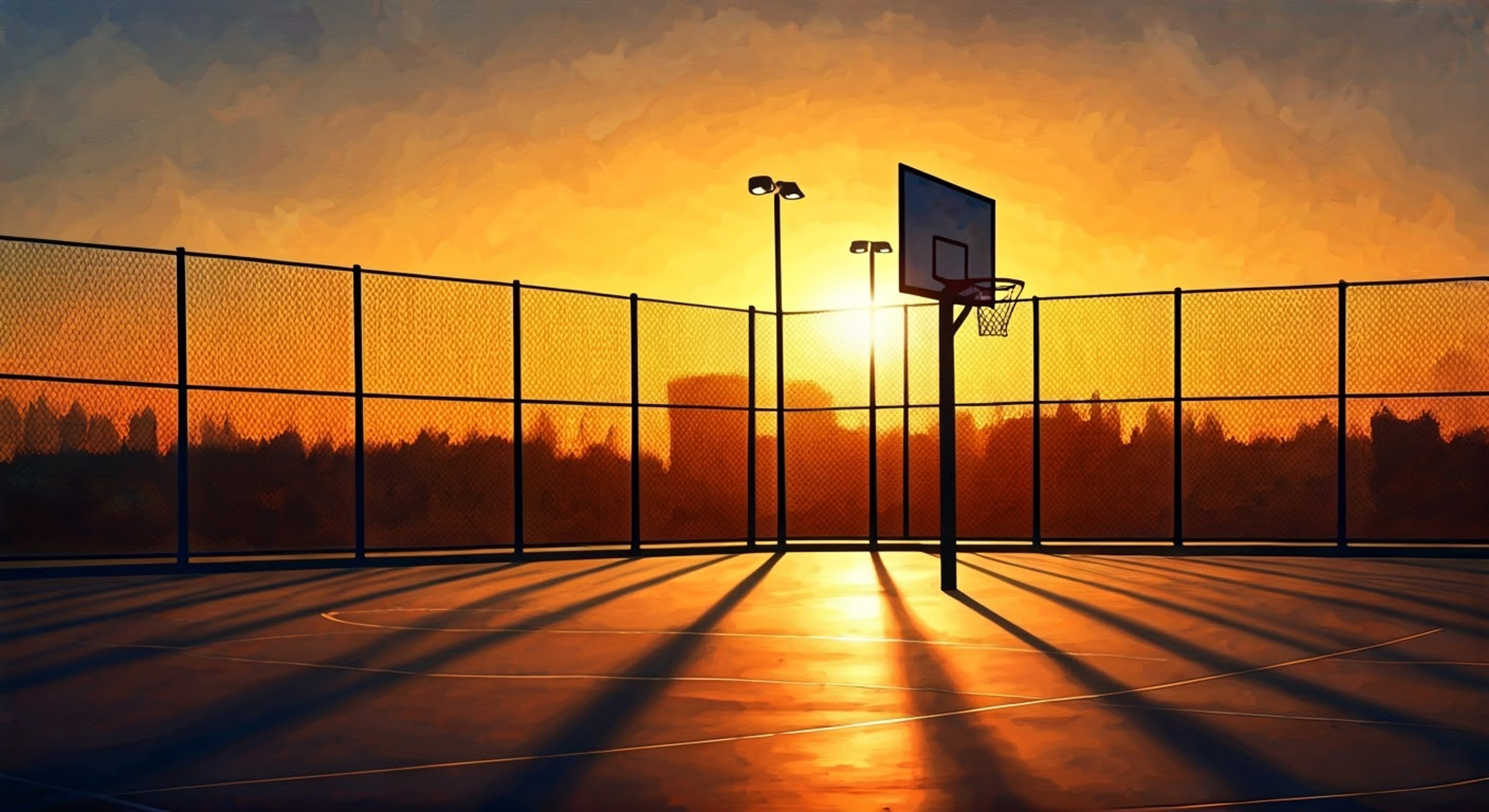 You find yourself facing the legendary Aomine Daiki on a street basketball court as the sun sets, casting long shadows across the asphalt. His signature smirk plays across his face as he spins the ball on his finger, clearly anticipating an easy victory against you. The air is thick with tension as you prepare to show him that you're not just another weak opponent.