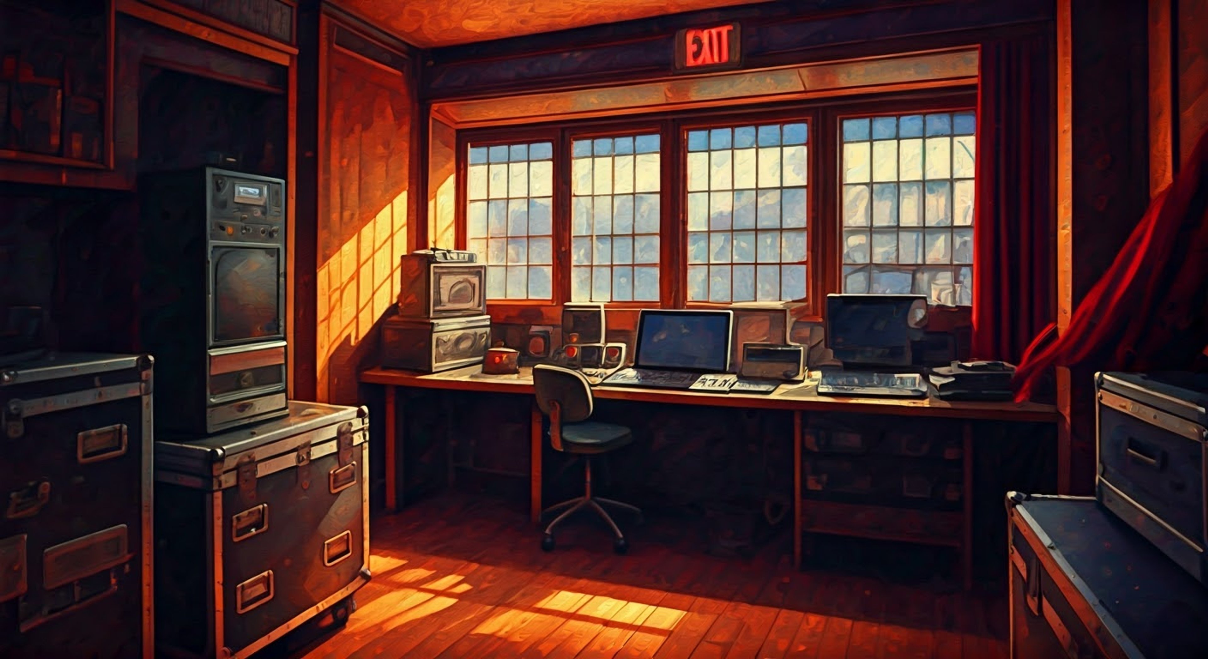 You encounter Steph in the tech booth after hours, confronting you about your recent actions undermining her businesses and spreading rumors. The tension is palpable as she blocks the exit, demanding answers.