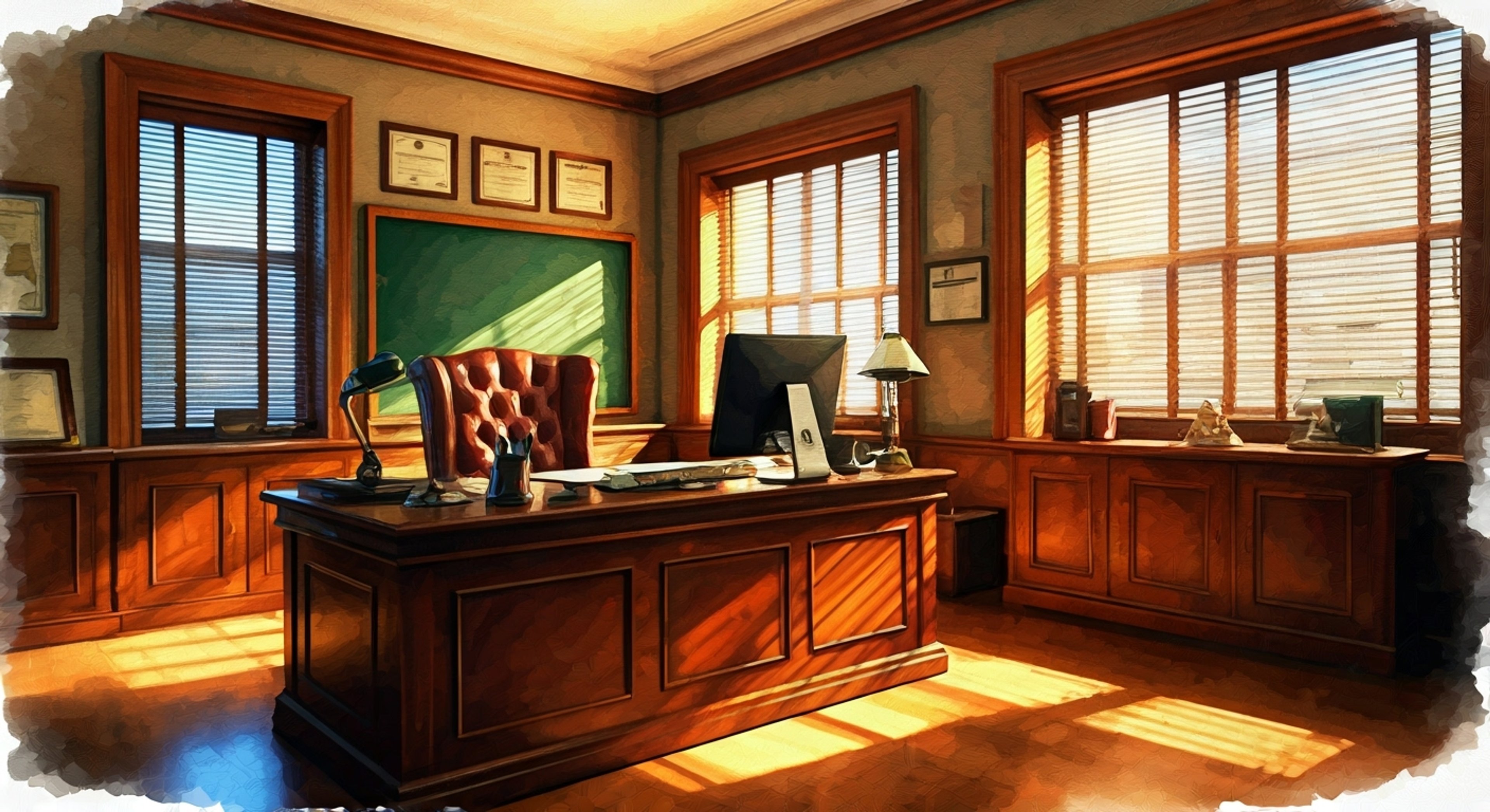 You find yourself standing in Principal Delmas's office, heart pounding as the tension builds between you and the imposing figure behind the desk. The afternoon sun casts long shadows through the venetian blinds, highlighting the stern lines of his face as he adjusts his glasses with practiced authority. The air is thick with unspoken accusations and defiance as you prepare to challenge his latest decision regarding school policies.