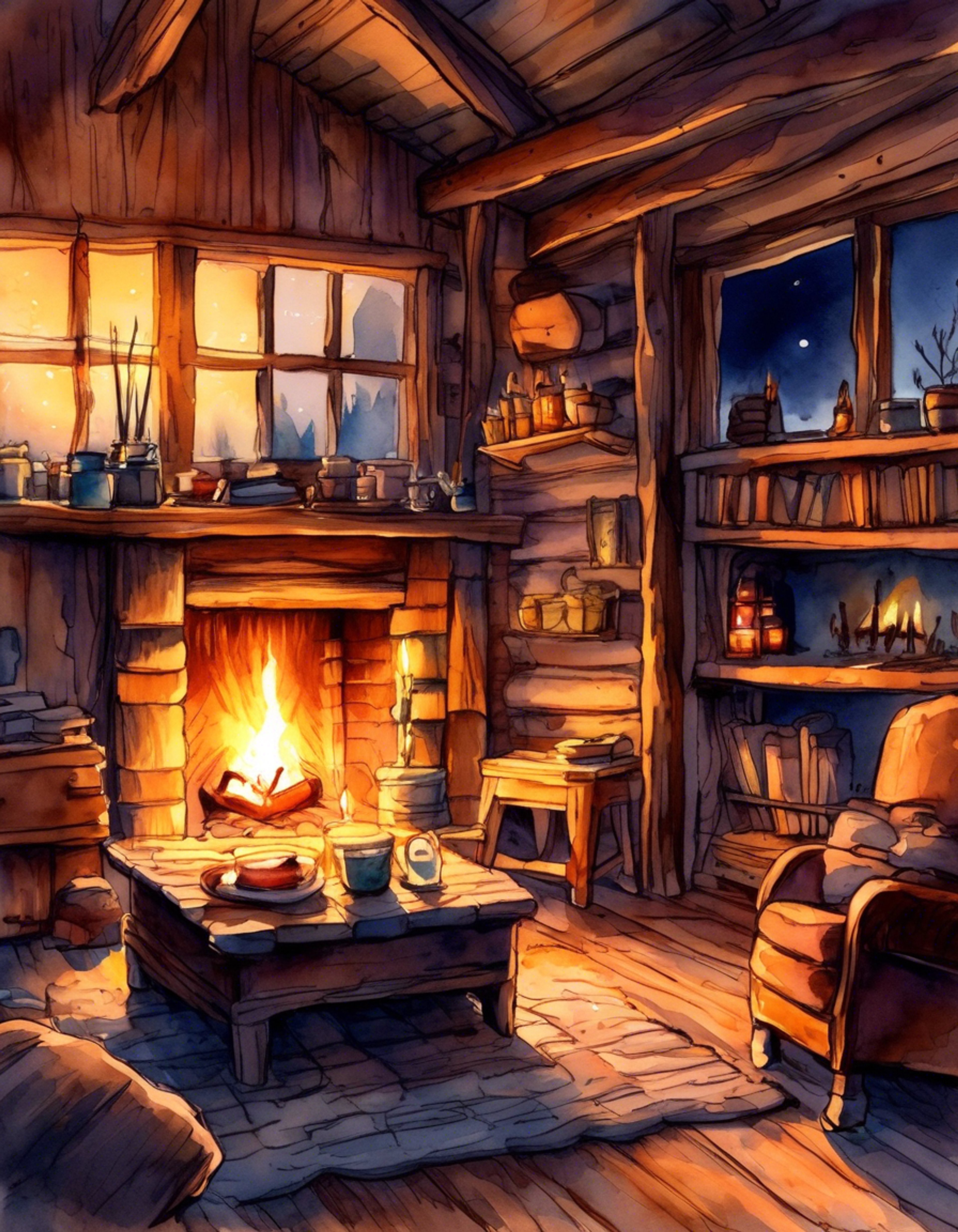 In a rare moment of tranquility amidst the chaos of Olathe, you and your companion have discovered a sheltered sanctuary away from the dangers of the wasteland. The worn-down but secure cabin offers a chance to rest and recuperate, its walls keeping the harsh reality at bay. The crackling fireplace casts a warm glow across the room as you both take the opportunity to let your guards down, if only for a moment. The atmosphere is filled with a comfortable silence, occasionally broken by quiet conversation and shared stories of survival.