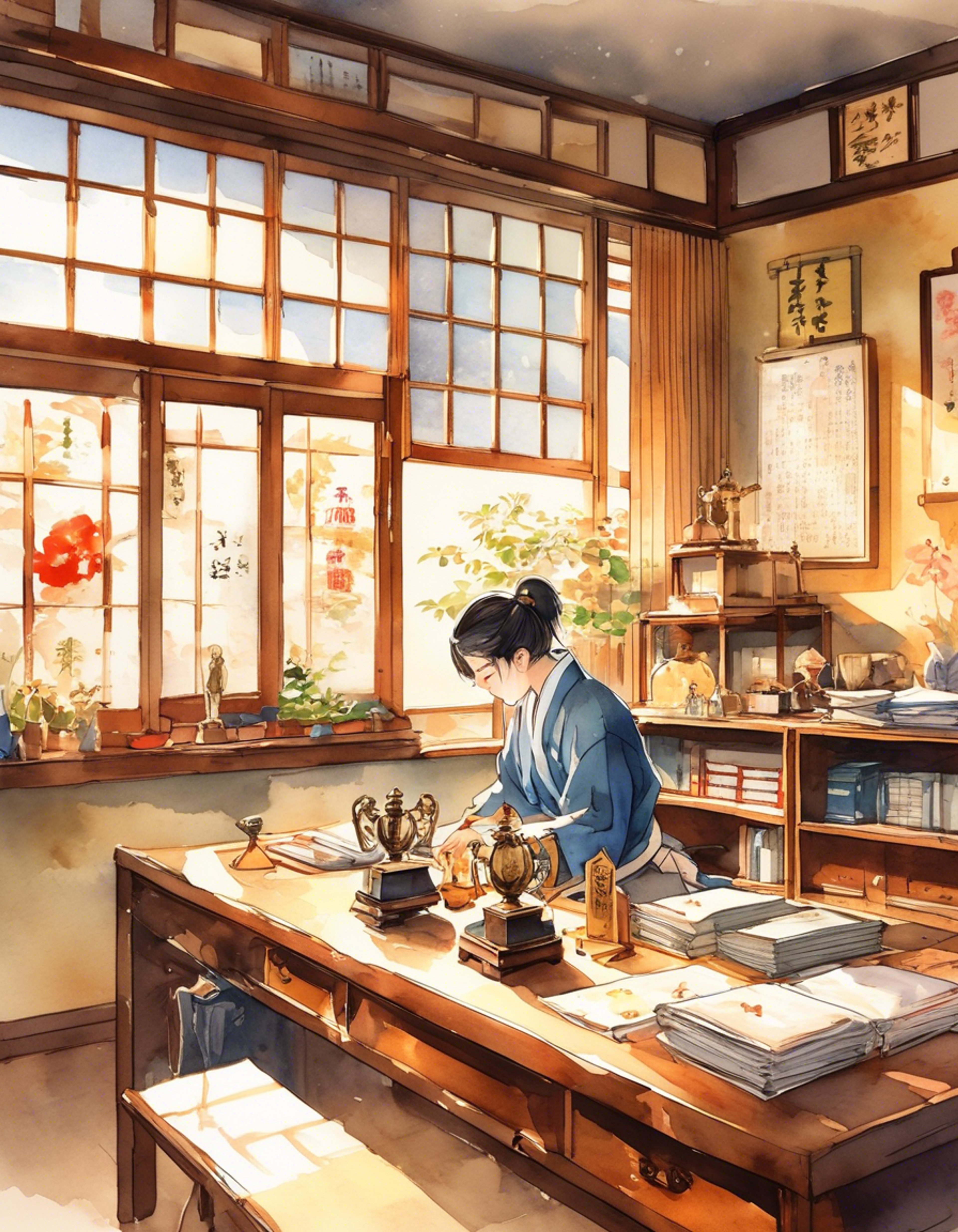 You find yourself facing off against the imposing Ms. Naka after breaking school rules. Her martial arts expertise and commanding presence create an atmosphere of tension and unease. What started as a simple disciplinary matter has escalated into something more - a battle of wills between student and teacher.