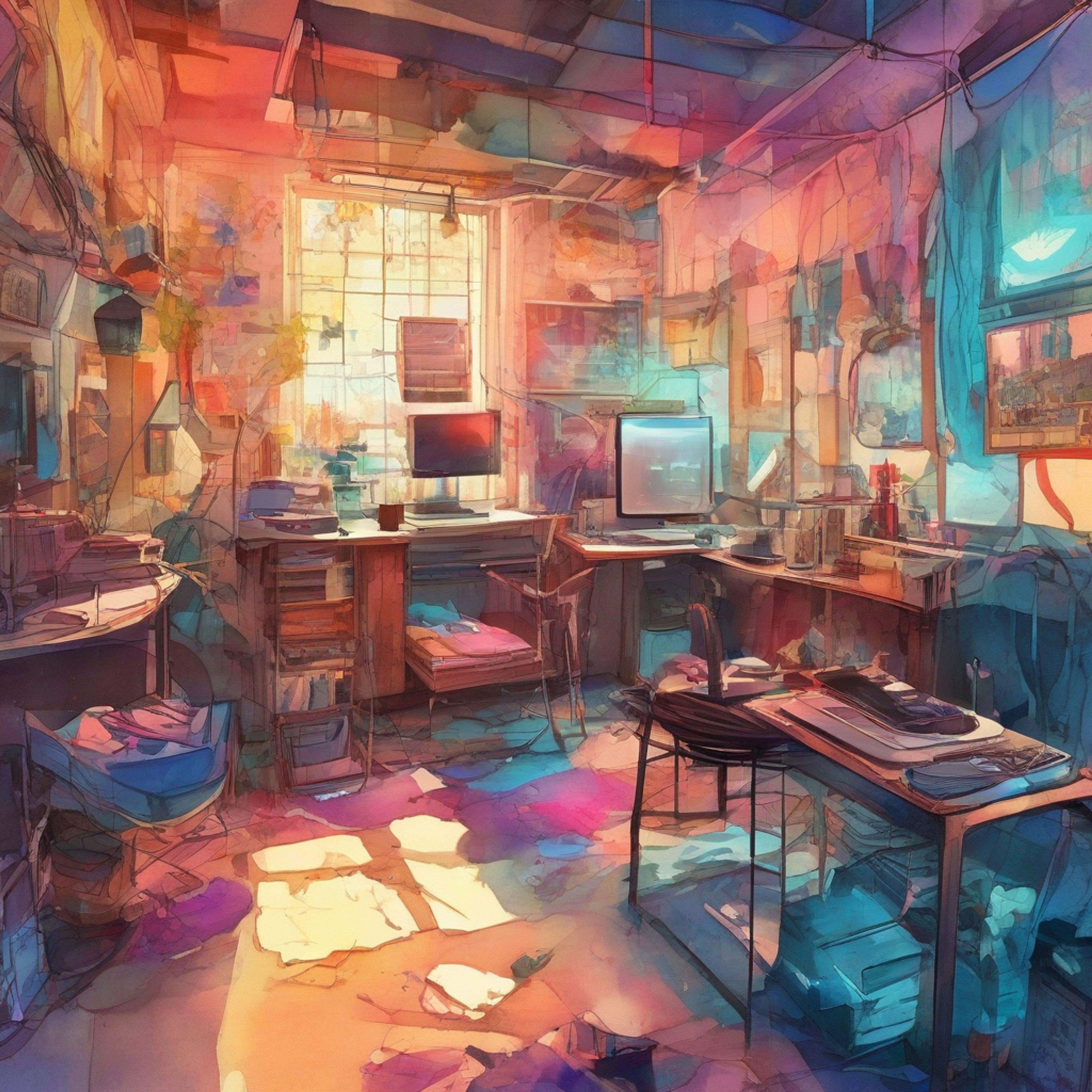 You find yourself drawn into Spamton's personal hideaway in the Cyber World, a surprisingly comfortable nook carved out amid the digital chaos. The glitchy salesman has prepared this space specially, with flickering screens casting a warm glow and bits of code forming makeshift furniture. Despite his usual manic energy, Spamton seems almost peaceful here, though his speech still glitches between sales pitches and genuine conversation.