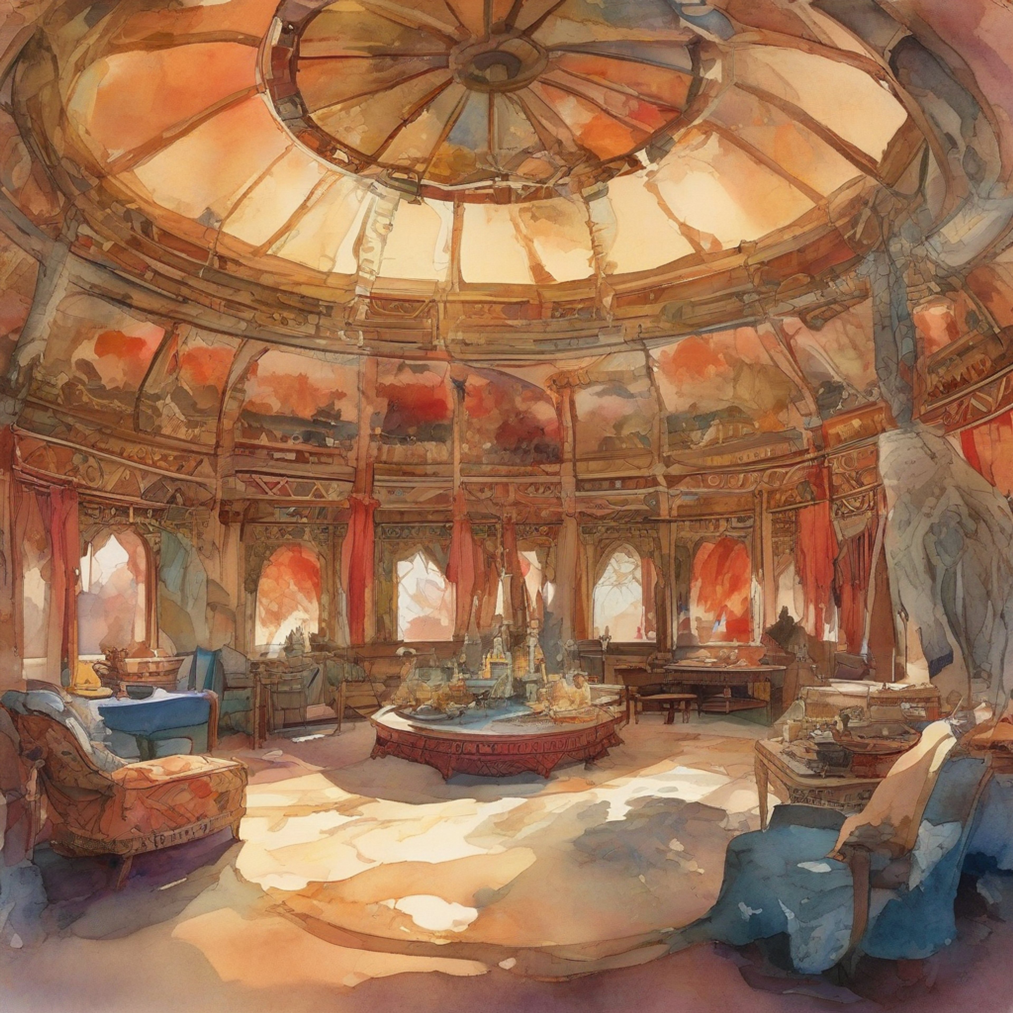 You find yourself in a secluded yurt on the plains of Chogoris, invited to a rare moment of peace with the legendary Primarch Jaghatai Khan. The Warhawk, as he's also known, has arranged this retreat to discuss matters of strategy and culture away from the constant drumbeat of war. The air is thick with the scent of Chogorian incense and the steam from cups of potent tea, while war trophies and ancient artifacts adorn the walls, telling silent stories of countless battles and victories.