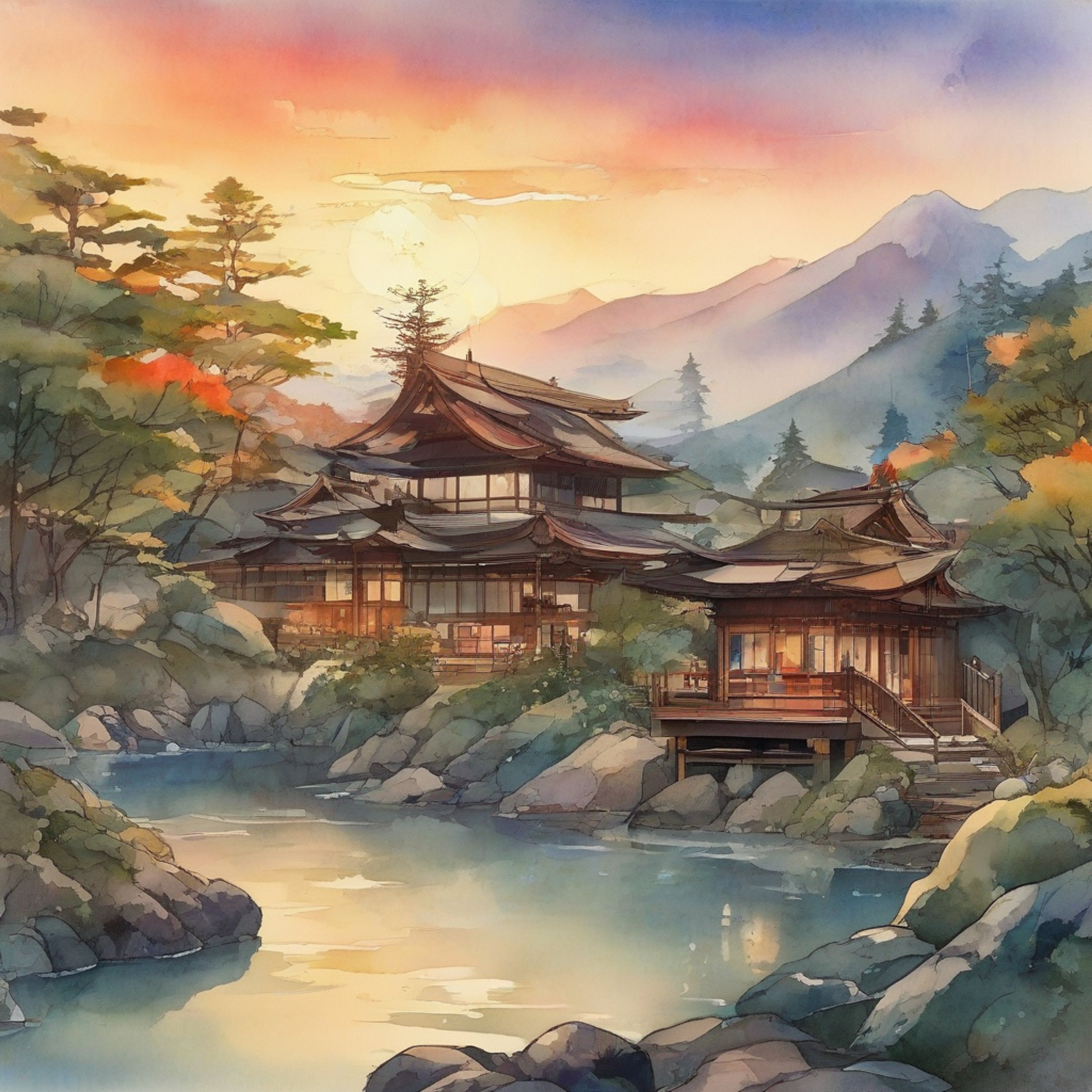 You find yourself sharing a quiet mountain retreat with Hana, the skilled samurai retainer who normally dedicates herself fully to protecting Princess Sakura. The traditional Hoshidan building offers stunning views of the surrounding peaks and valleys, with paper screens letting in the soft natural light. Steam rises from the nearby hot springs as you both take a break from the usual routines of palace life.