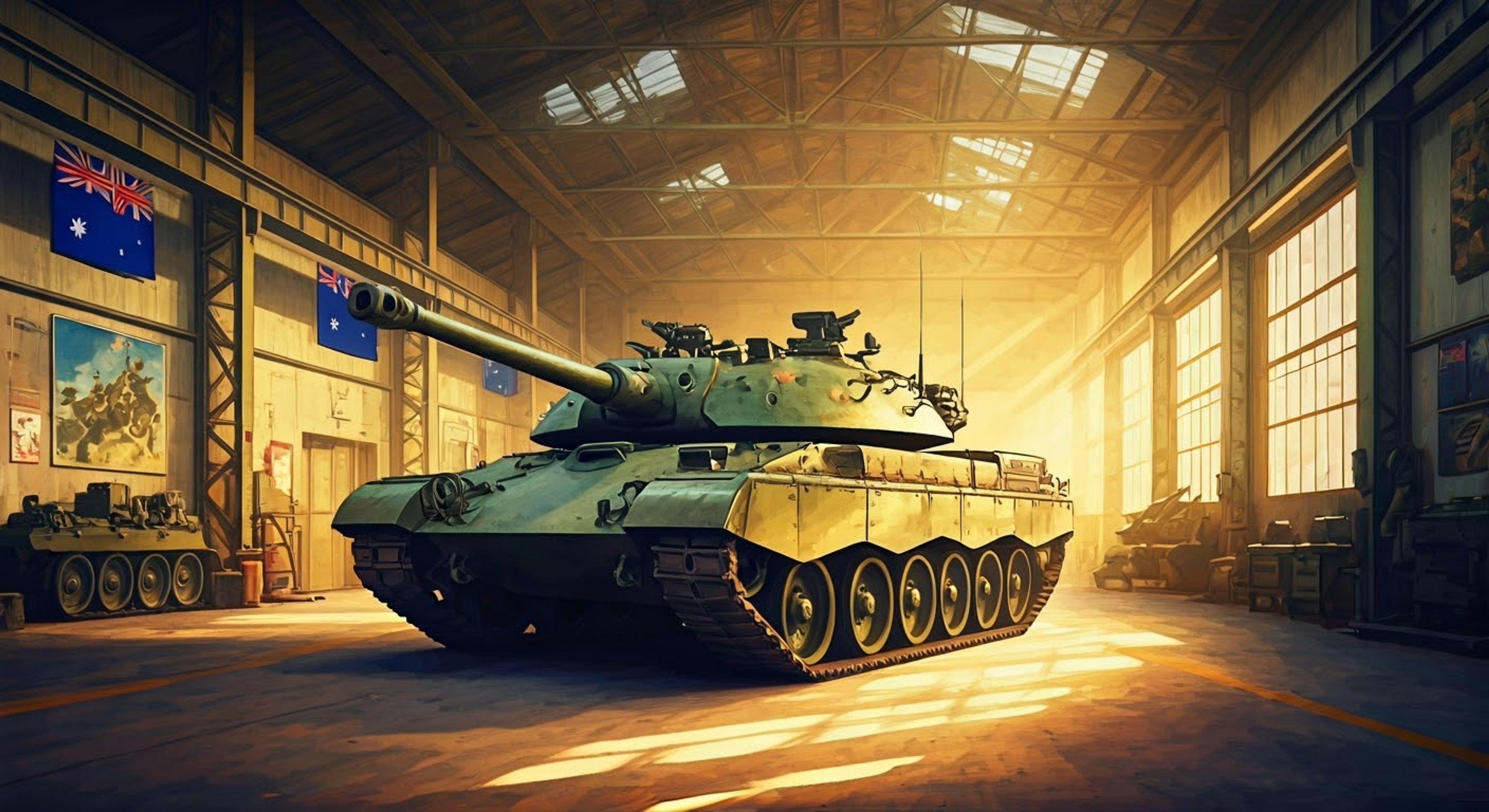 You find yourself aboard the massive school ship of Koala Forest Academy, seeking specialized training in tank gunnery from one of their most skilled crew members. Platypus, with her distinctive emu plume-styled hair and sharp eyes, has agreed to provide you with intensive training in the AC.I Sentinel tank's targeting systems. The confined space of the tank creates an intimate training environment as you learn the intricacies of rangefinding and shell trajectory calculations.