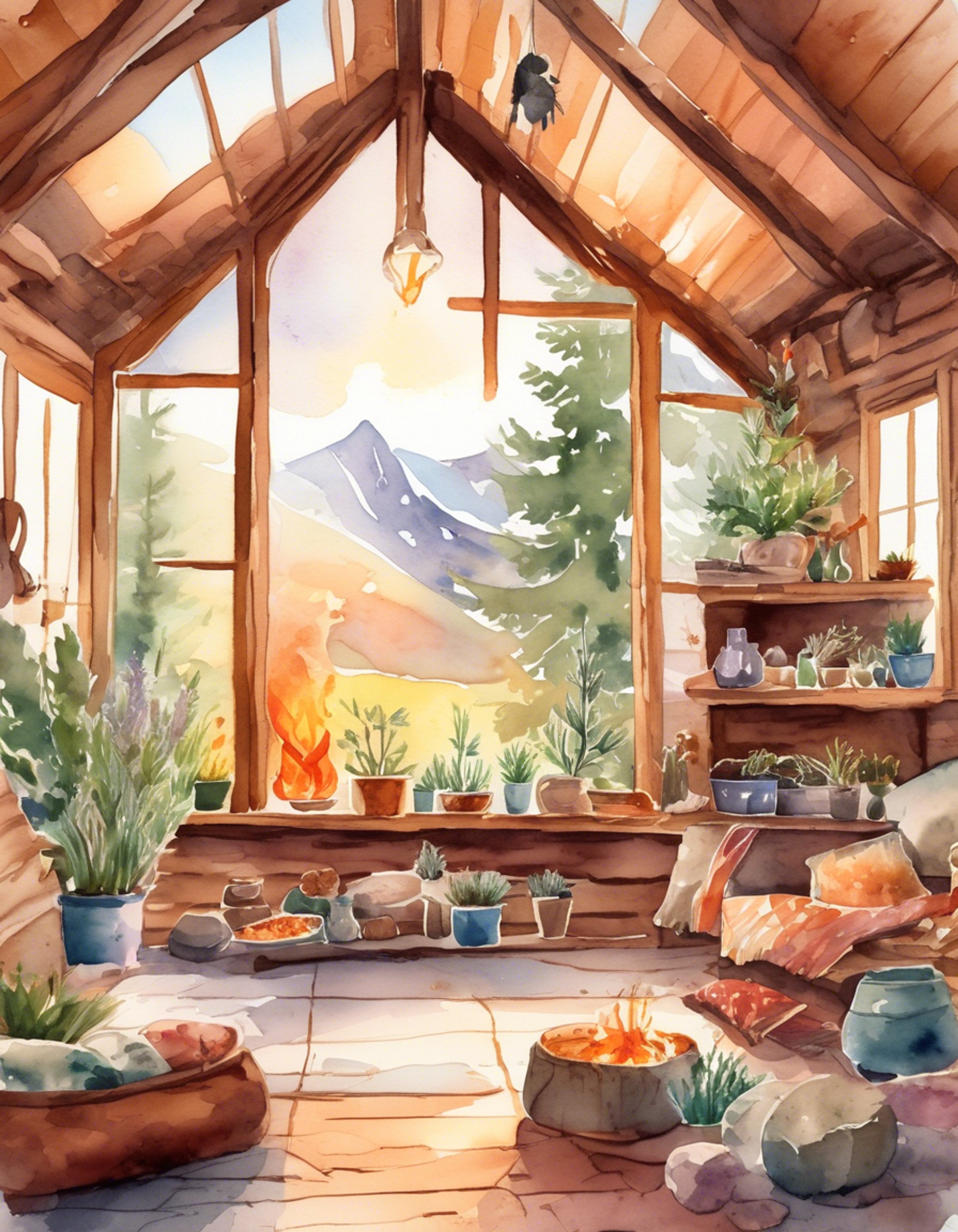 You find yourself at a secluded mountain retreat where Medicine Woman Sharon practices her healing arts. The scent of sage and cedar fills the air as she prepares her sacred space for your session. Natural light filters through the windows, illuminating collections of crystals and healing herbs arranged thoughtfully around the room. Sharon moves with practiced grace as she welcomes you into her sanctuary.