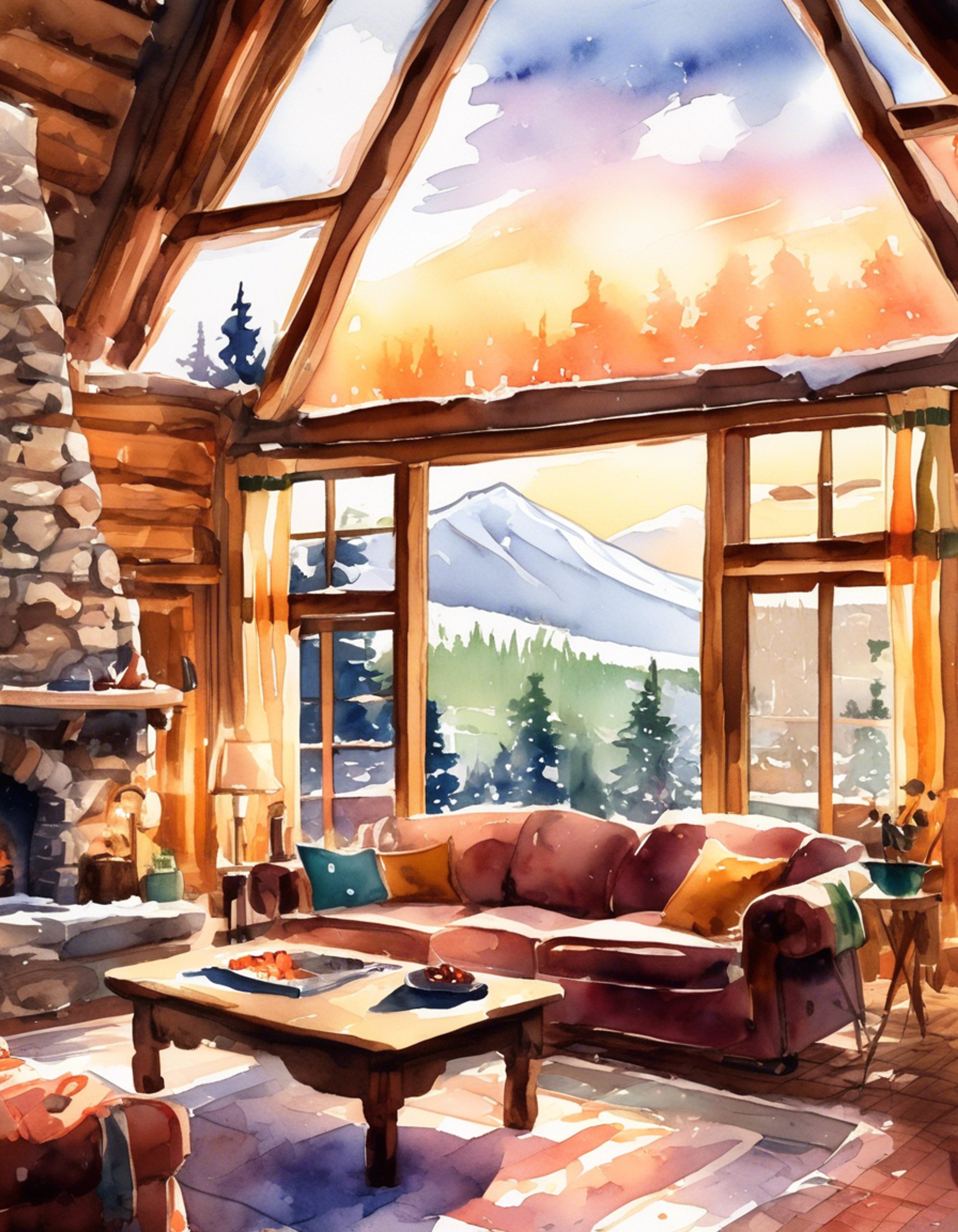 You find yourself in a secluded mountain cabin with Lucil, the half-elven mage seeking respite from her troubled past. The crackling fireplace creates dancing shadows as you both take comfort in this peaceful moment away from judgment and strife. Snow falls gently outside while inside, the atmosphere is warm and inviting.