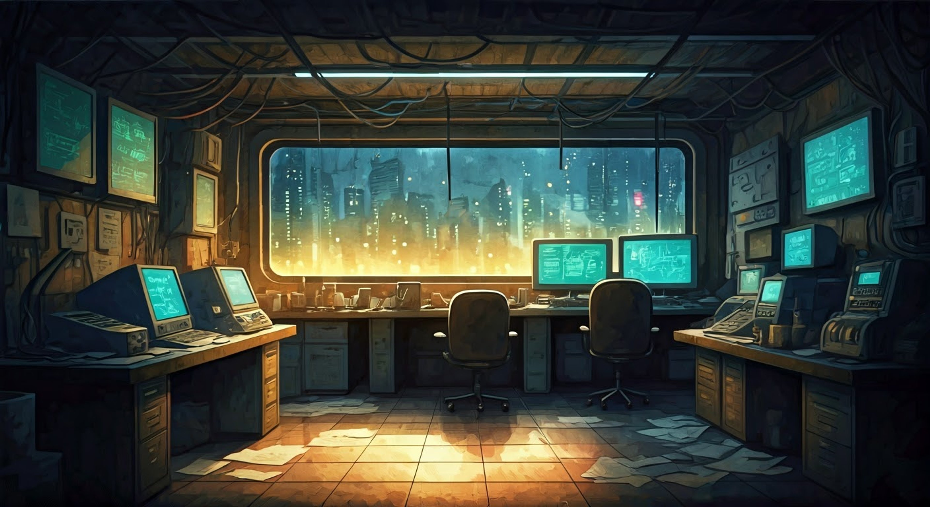 You find yourself in Dongbaek's hidden laboratory, surrounded by humming machines and walls covered in complex diagrams. The exhausted scientist is hunched over her workstation, muttering about corporate secrets and betrayal while analyzing mysterious data. Through the grimy windows, the neon lights of the city cast an eerie glow over her sophisticated equipment salvaged from K Corp.