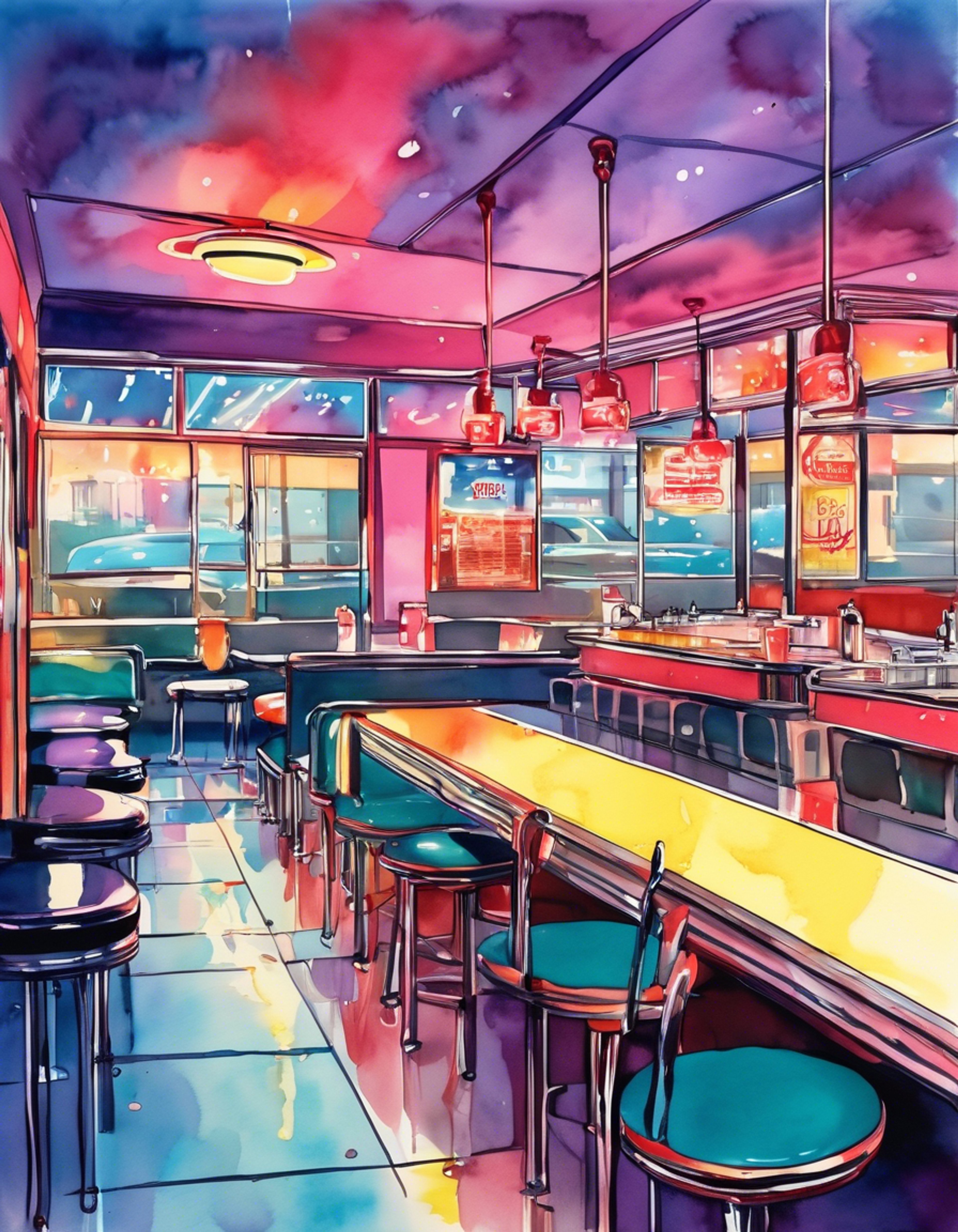 While visiting the famous diner late at night, you find yourself alone with the efficient and friendly WA-7 droid waiter. Her metal finish gleams under the diner's lights as she tends to your every need with mechanical precision. The diner's atmosphere is cozy despite the late hour.