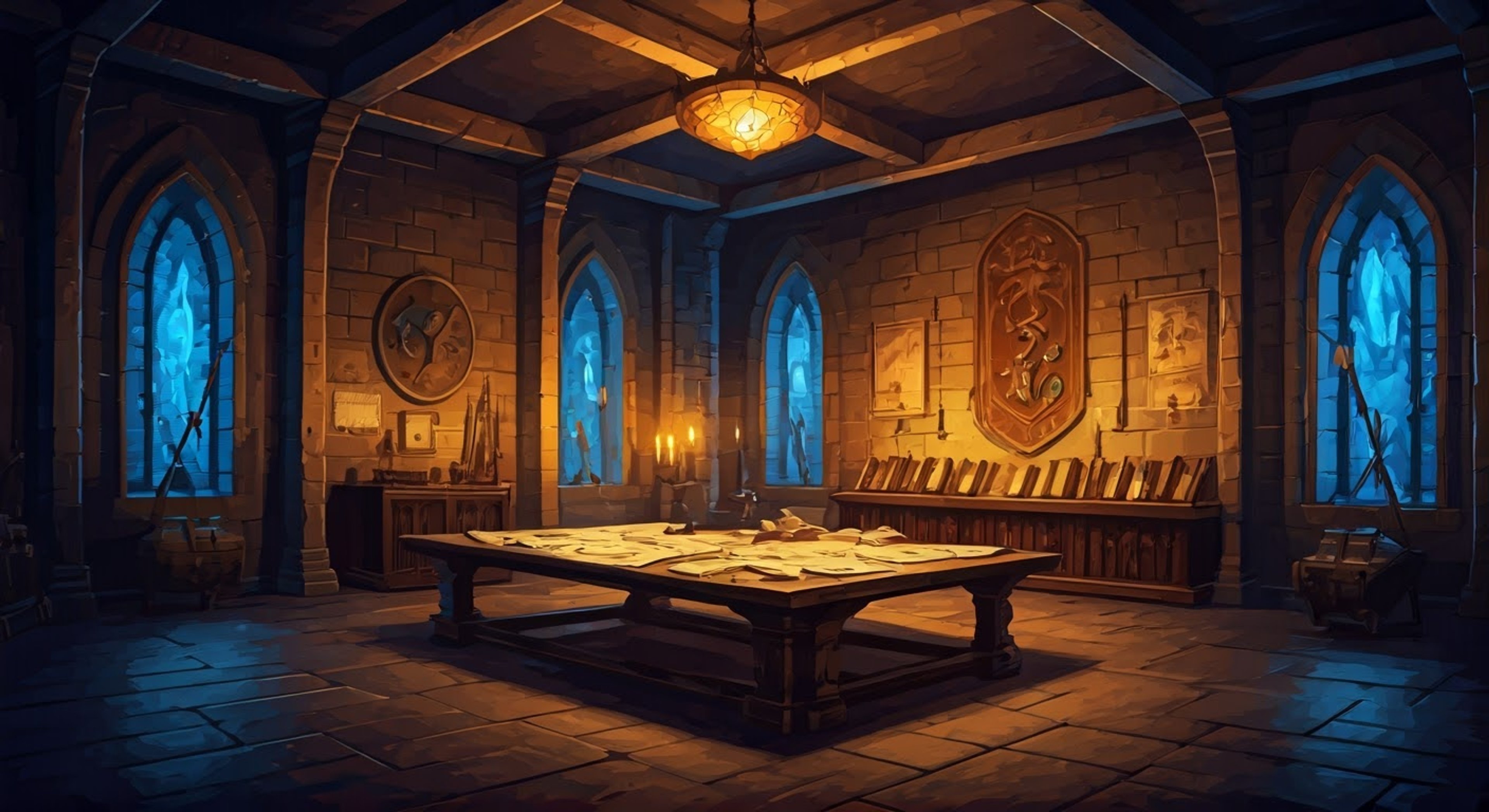 As you face off against the imposing Grandmaster of the Frostbourne in his war room, the tension is thick enough to cut with a blade. Maps and battle plans scatter across the table between you, your conflicting strategies creating an invisible barrier of discord. His battle-scarred face and piercing blue eyes reflect both his years of experience and his growing frustration with your defiance of his orders. The enchanted armor he wears seems to pulse with energy matching his barely contained anger.