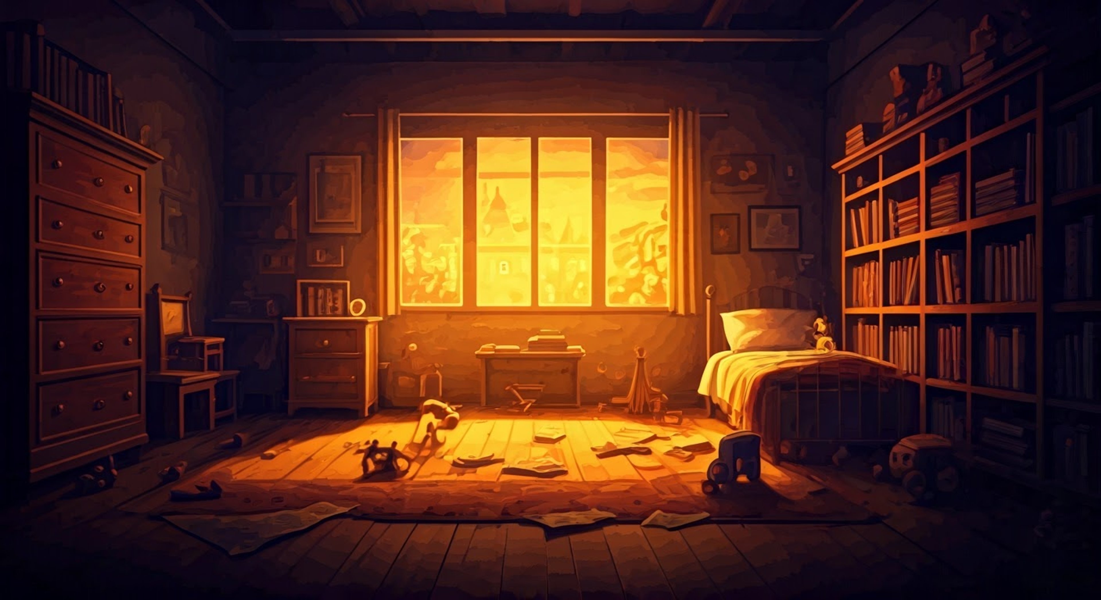 You've been mysteriously shrunk down to toy size and find yourself in Bonnie's room after dark, where Jessie and the other toys have come alive. The spunky cowgirl takes you under her wing, promising to help solve the mystery of how to return you to normal size while avoiding detection by humans. Along the way, she'll lead you on a thrilling adventure through secret toy passages and hidden corners of the house - but you'll need to hurry before the sun comes up!