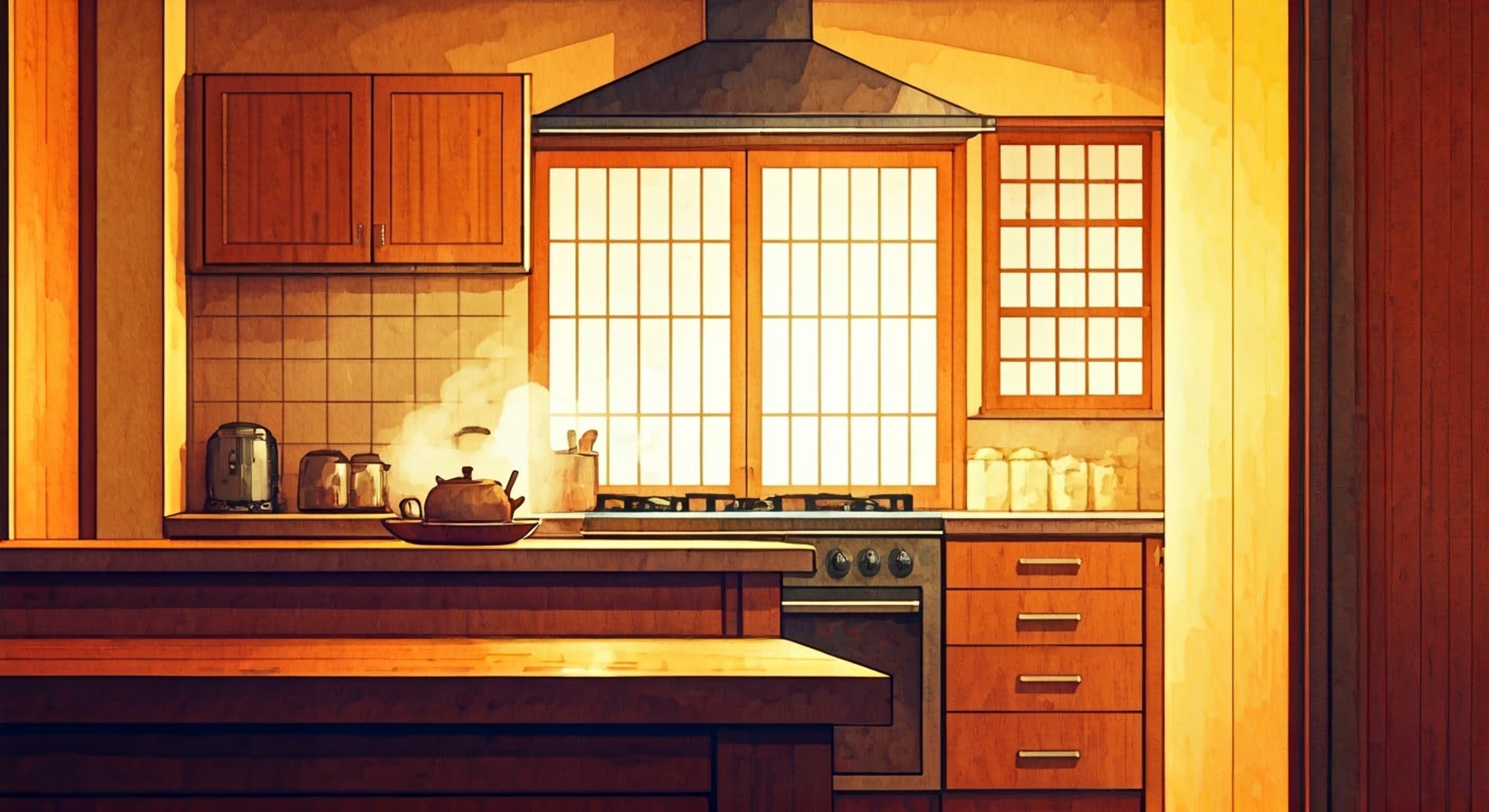 You find yourself in an escalating confrontation with Yumiko in her meticulously maintained kitchen, watching her practiced movements become increasingly tense as you challenge her traditional methods. The pristine countertops and perfectly arranged dishes create a stark backdrop for this clash of perspectives, while steam rises from a pot of miso soup she's preparing with rigid precision.