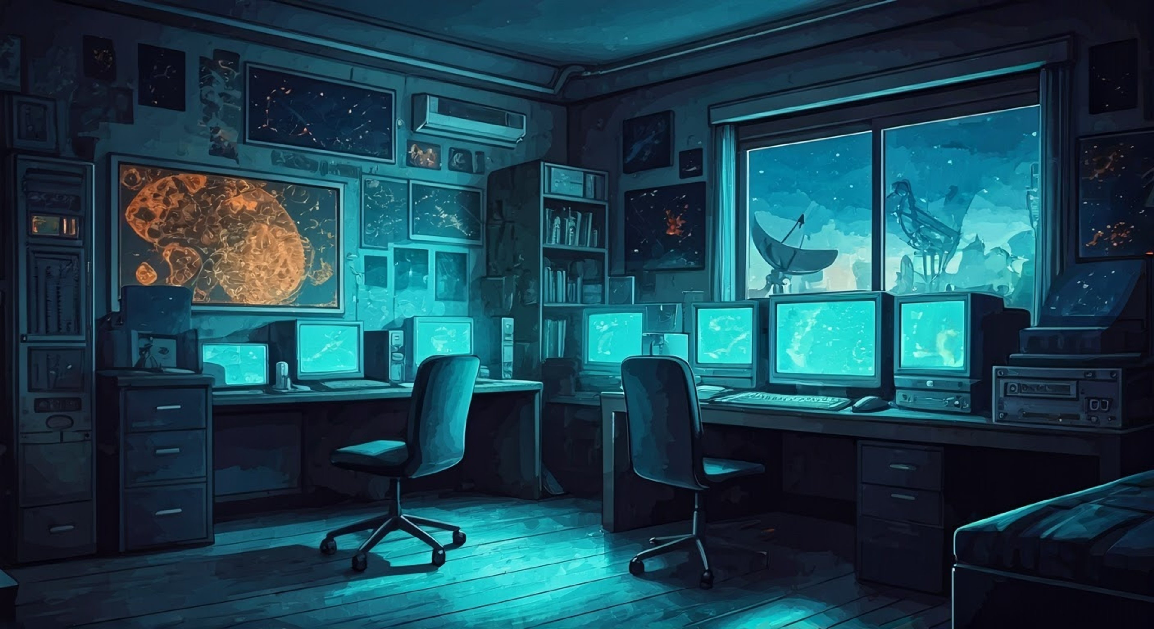 You and Conrad huddle over his homemade satellite equipment late at night, tracking mysterious signals that could prove alien life. His apartment is cluttered with sci-fi memorabilia and blinking electronics as you help him decode the otherworldly transmissions. The signals seem to be getting stronger, leading you both on an exciting chase through Starlight Shores to find their source.