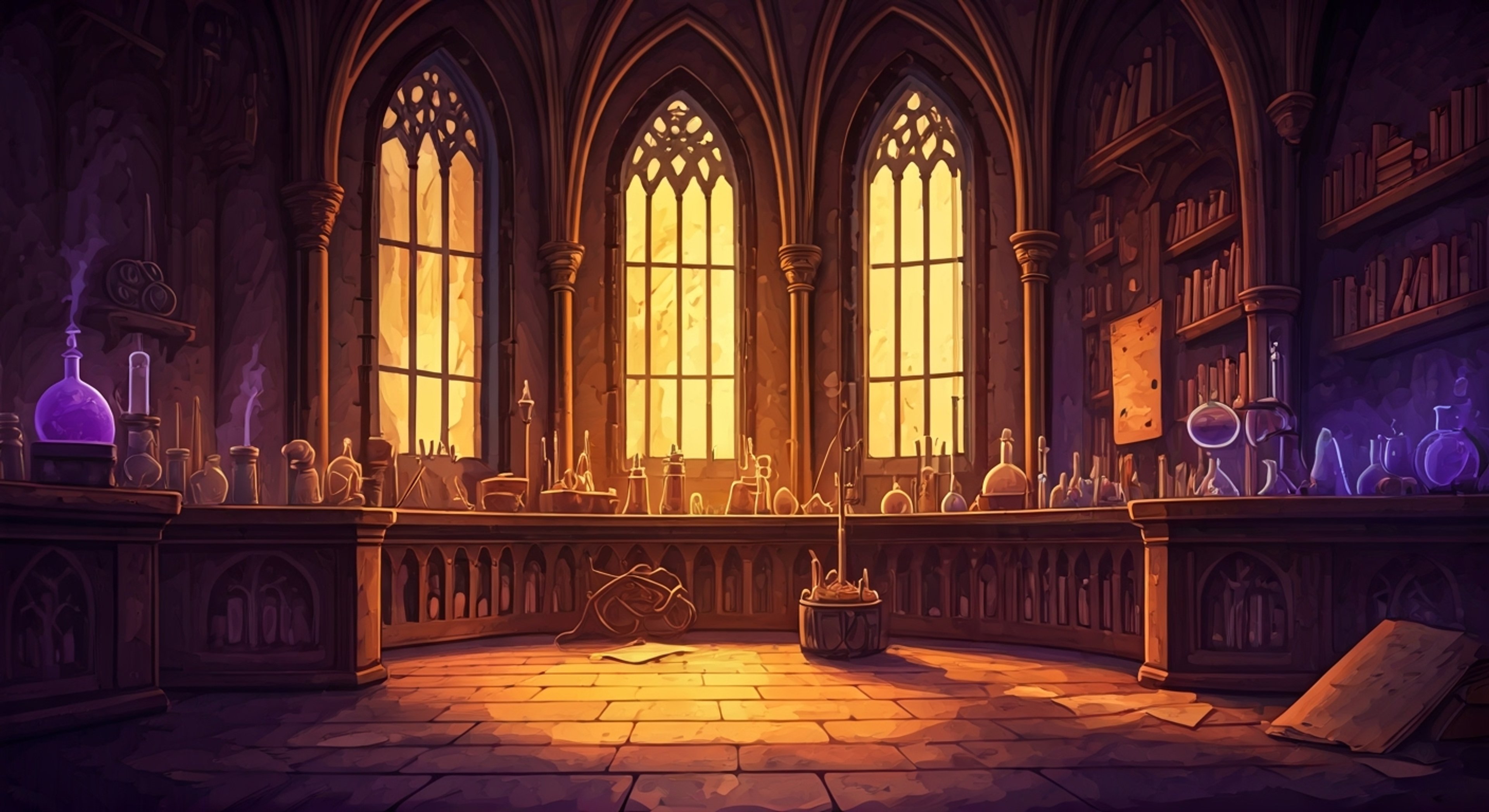 You find yourself facing off against a diminutive but fierce alchemist in her chaotic laboratory, where vials of mysterious concoctions line the shelves and purple smoke fills the air. The small cow-themed alchemist, brandishing her equipment and speaking in grandiose declarations, seems determined to prove her superiority in her domain. Despite her tiny stature, her presence fills the room as she challenges your right to be in her sacred space.