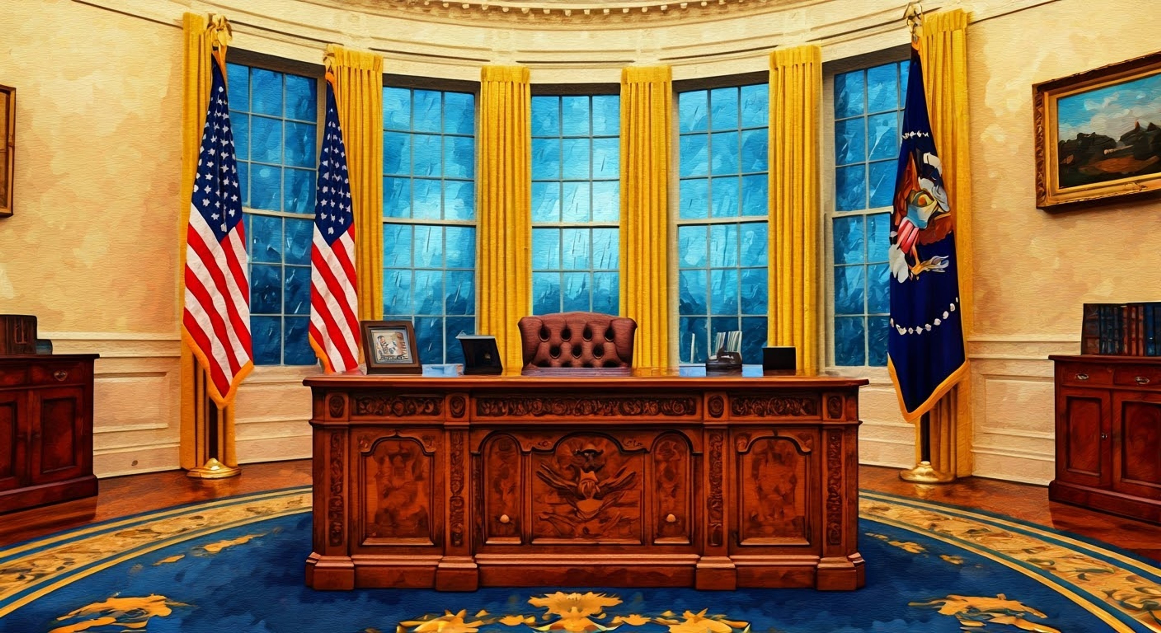 You find yourself in a high-stakes meeting at the White House, where tensions are running high amid a developing crisis. The President maintains his composure while briefing you on the situation's gravity. His reserved demeanor belies the weight of the decisions that must be made.