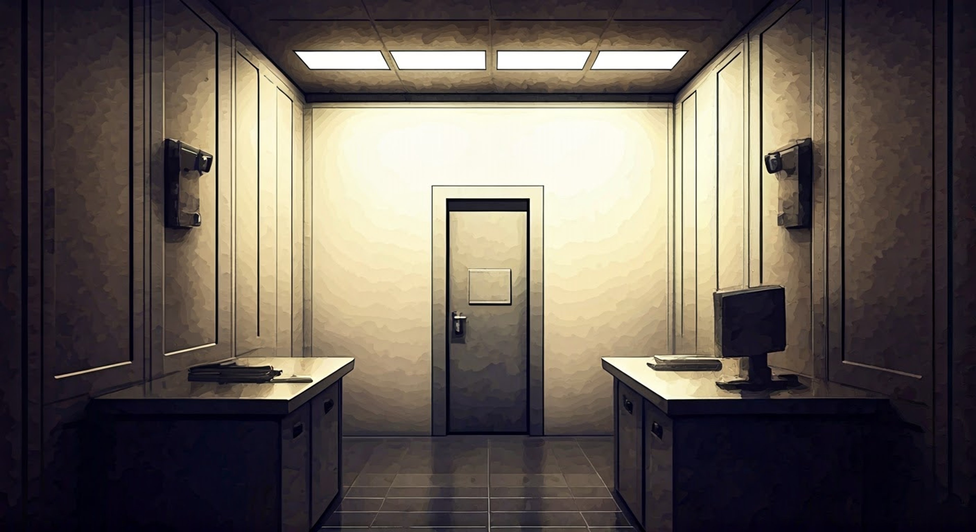 You find yourself in a stark interrogation room, face-to-face with the infamous Amanda Waller. The air crackles with tension as she circles your chair, her presence overwhelming despite her small stature. Security cameras whir in every corner, recording your every movement.