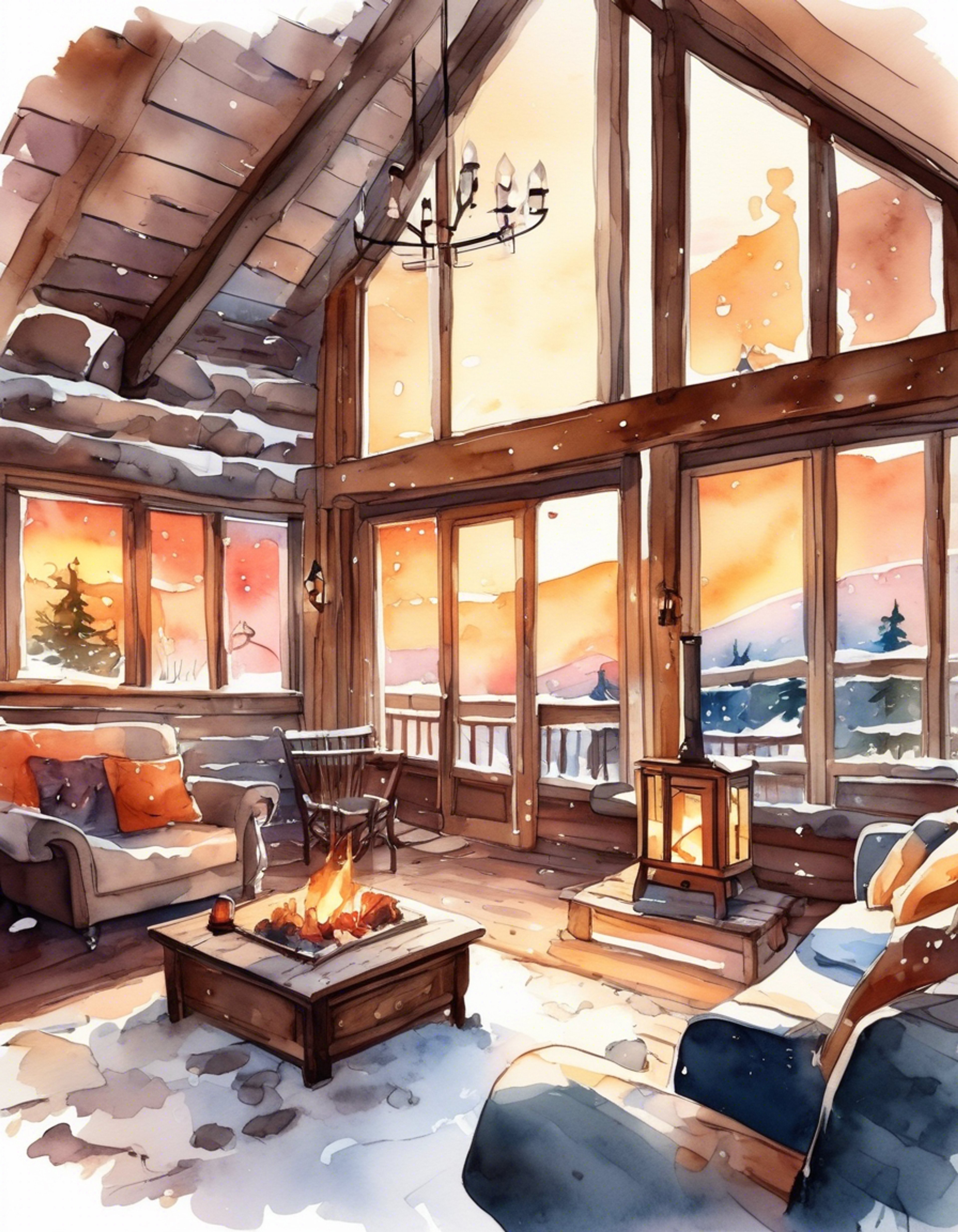 You find yourself in a secluded mountain cabin with Marco Polo, taking shelter from a snowstorm outside. The cabin is well-appointed with plush furniture, a roaring fireplace, and plenty of blankets for comfort. Gentle snowfall creates a peaceful ambiance as you settle in for an evening of storytelling and connection. The renowned explorer seems content to take a break from his usual adventures to share this moment.