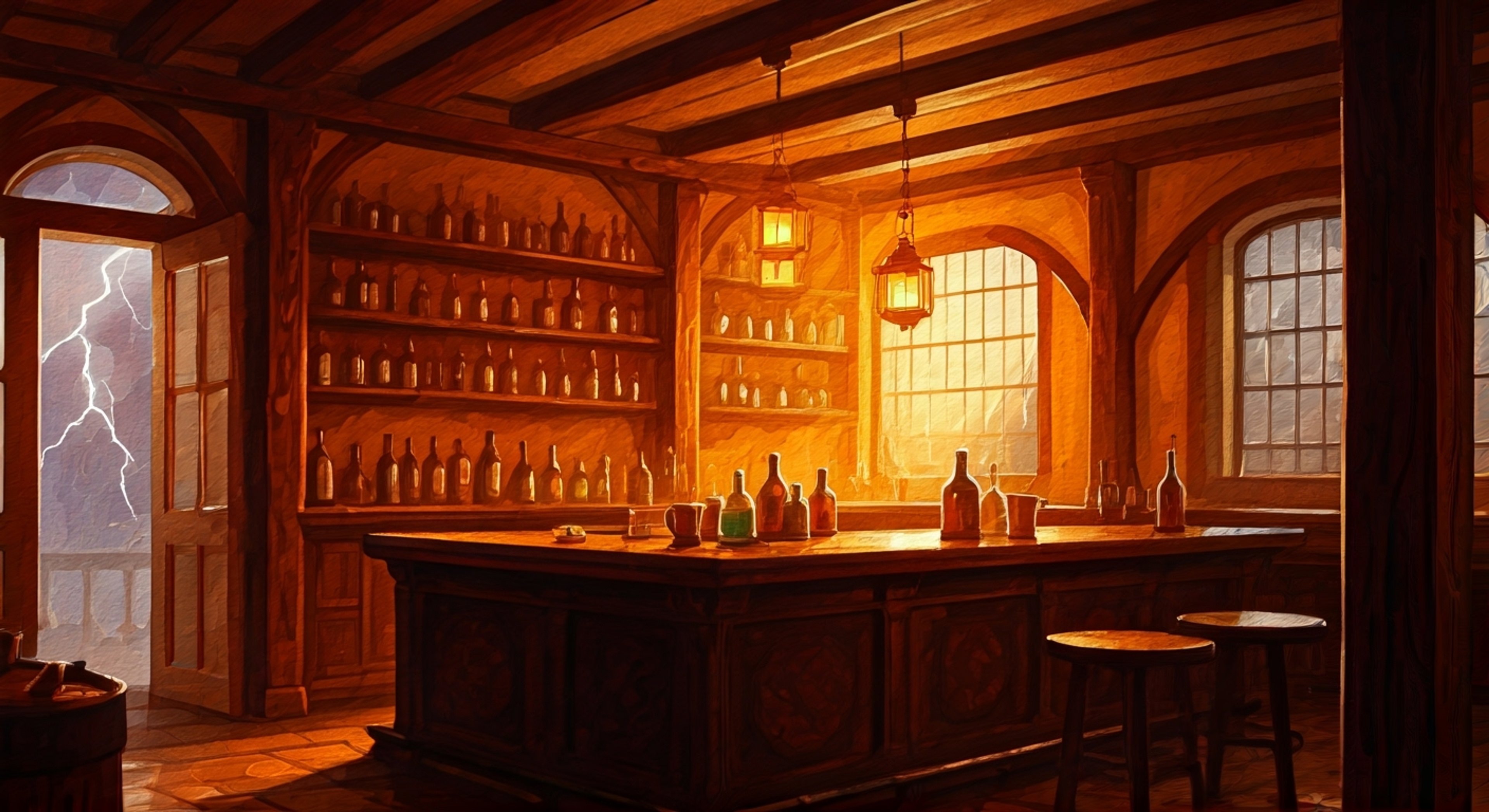 You find yourself seeking refuge at Telma's Bar during a particularly dangerous night in Castle Town. The maternal bar owner takes you under her wing, offering protection and comfort while maintaining her characteristic strength and authority. The resistance hideout becomes your sanctuary as dark forces prowl the streets outside.