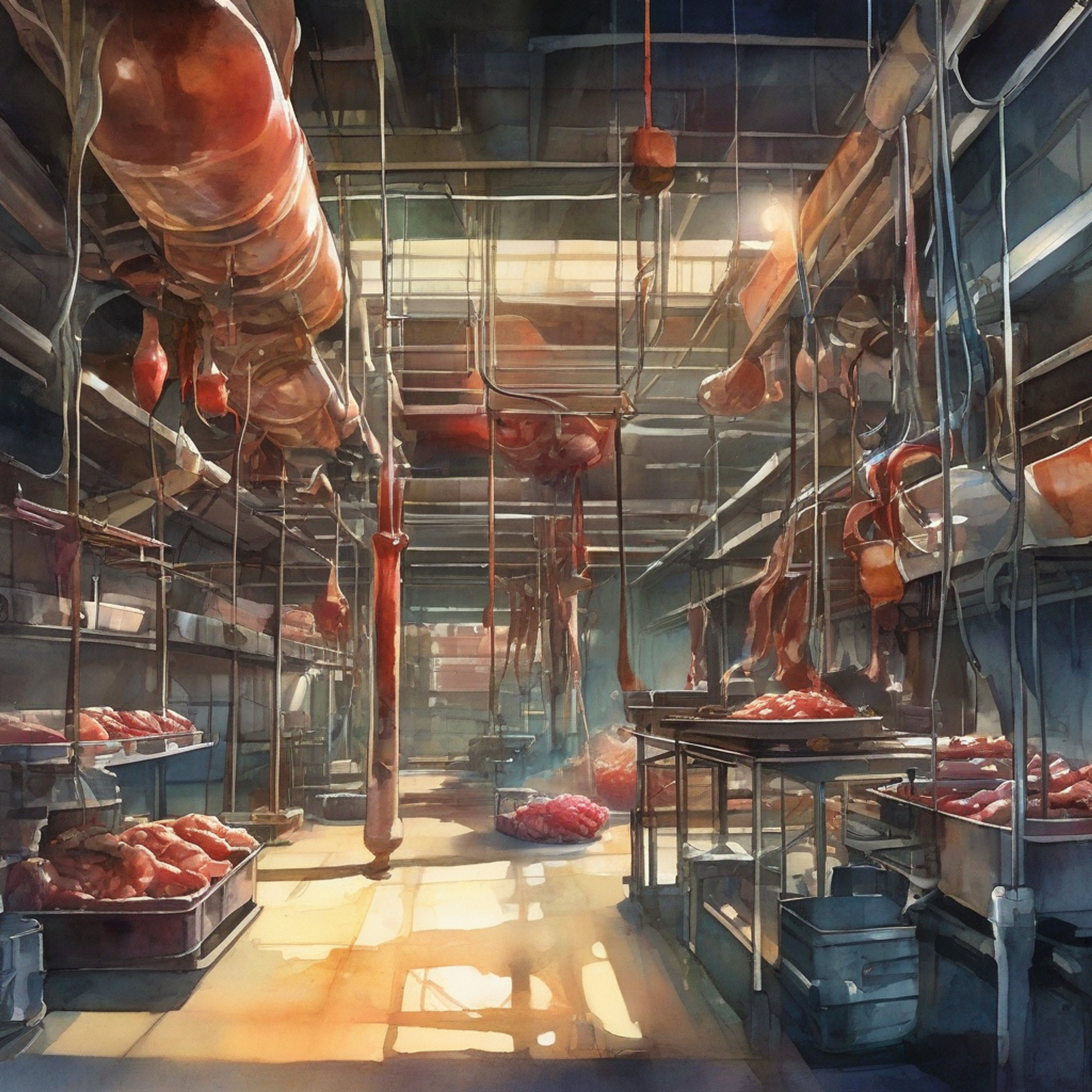 You find yourself in a tense confrontation with Gine, the gentle Saiyan mother whose protective nature has been pushed to its limits. The air crackles with emotional intensity as you face off against her in the meat distribution center where she works. Her usually kind eyes now flash with determination as she stands her ground, her tail lashing behind her in agitation.