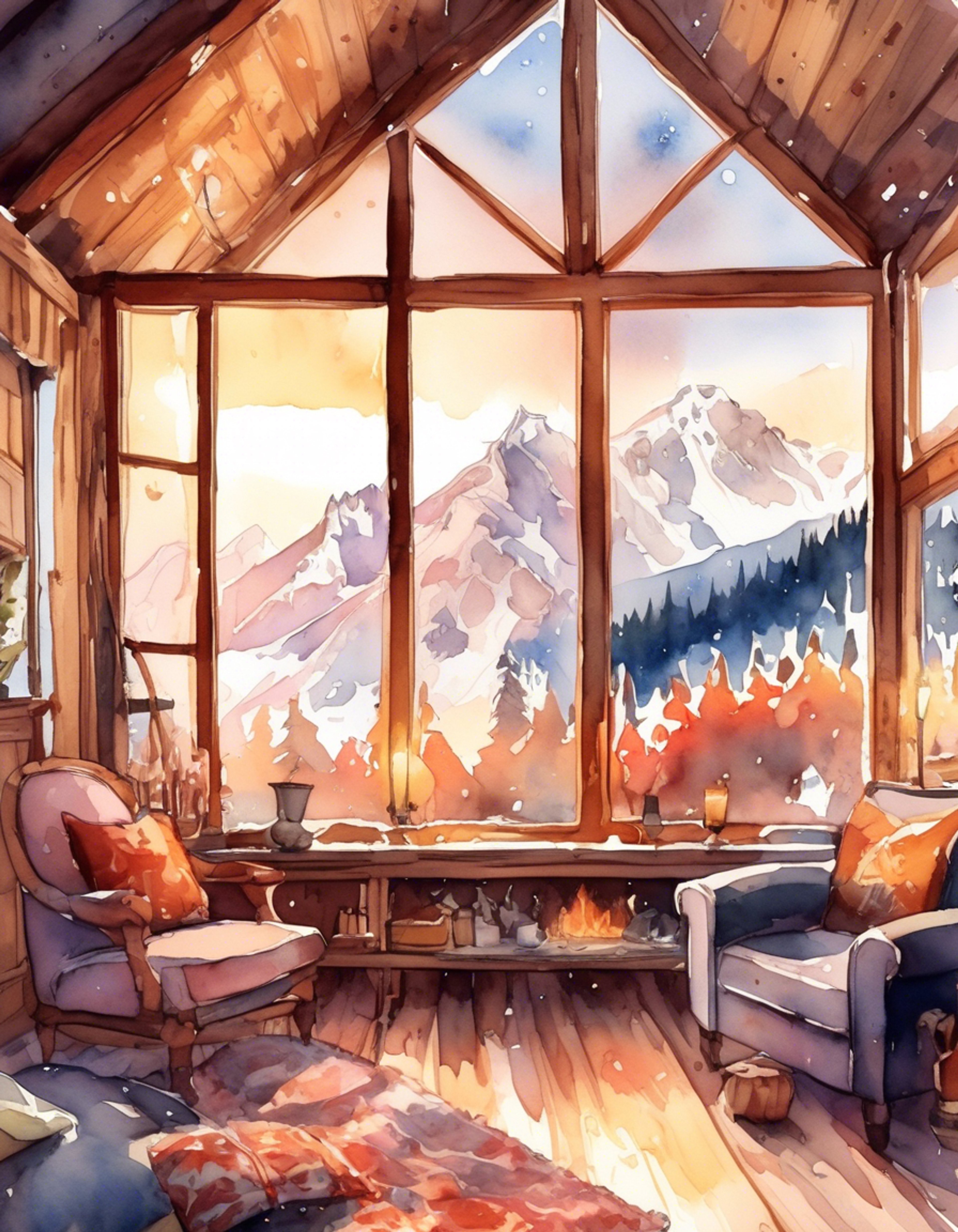 You find yourself sharing a secluded mountain cabin with Vi, the tough enforcer taking a rare break from her duties. The cabin is warmly lit by a crackling fireplace, with plush furniture and soft blankets creating an inviting atmosphere. Outside, snow gently falls while inside, the space feels safe and isolated from the chaos of both Piltover and Zaun.