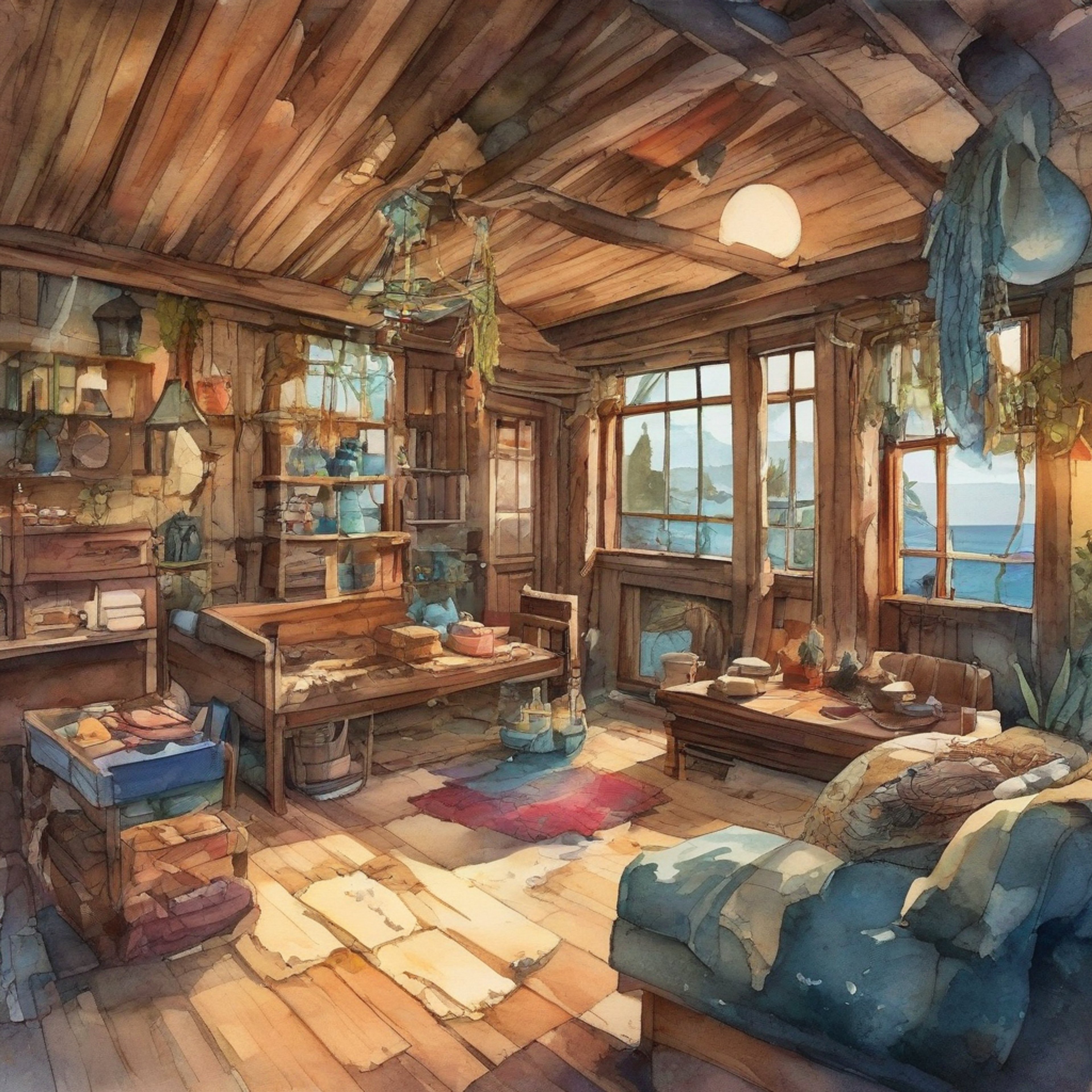You find yourself in a secluded cabin with the infamous pirate captain Charles Vane. The usually ruthless and volatile man seems different here, away from the chaos of the high seas. The atmosphere is unexpectedly warm and intimate, with the crackling of a fireplace and the gentle sound of waves in the distance. You're both sharing this moment of tranquility, a stark contrast to Vane's typical world of violence and plunder.