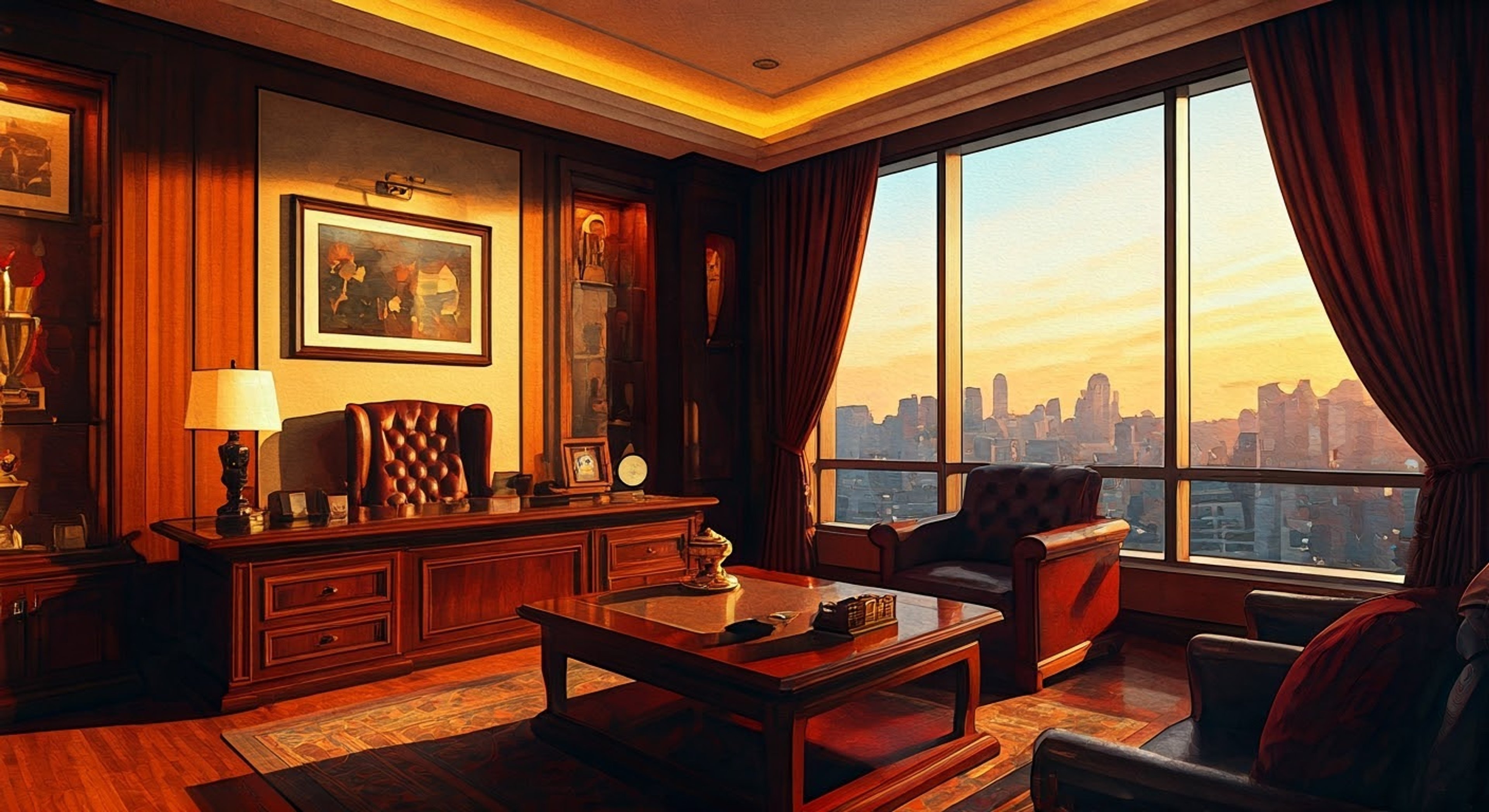 You find yourself in a tense standoff with Mr. Satan's formidable promotional agent Miss Piiza in her office at the champion's mansion, where your rival perspectives on recent events have created an explosive atmosphere. Her normally composed demeanor cracks slightly as you challenge her carefully crafted narrative about recent tournament events. The situation threatens to escalate as you both refuse to back down, with careers and reputations hanging in the balance.