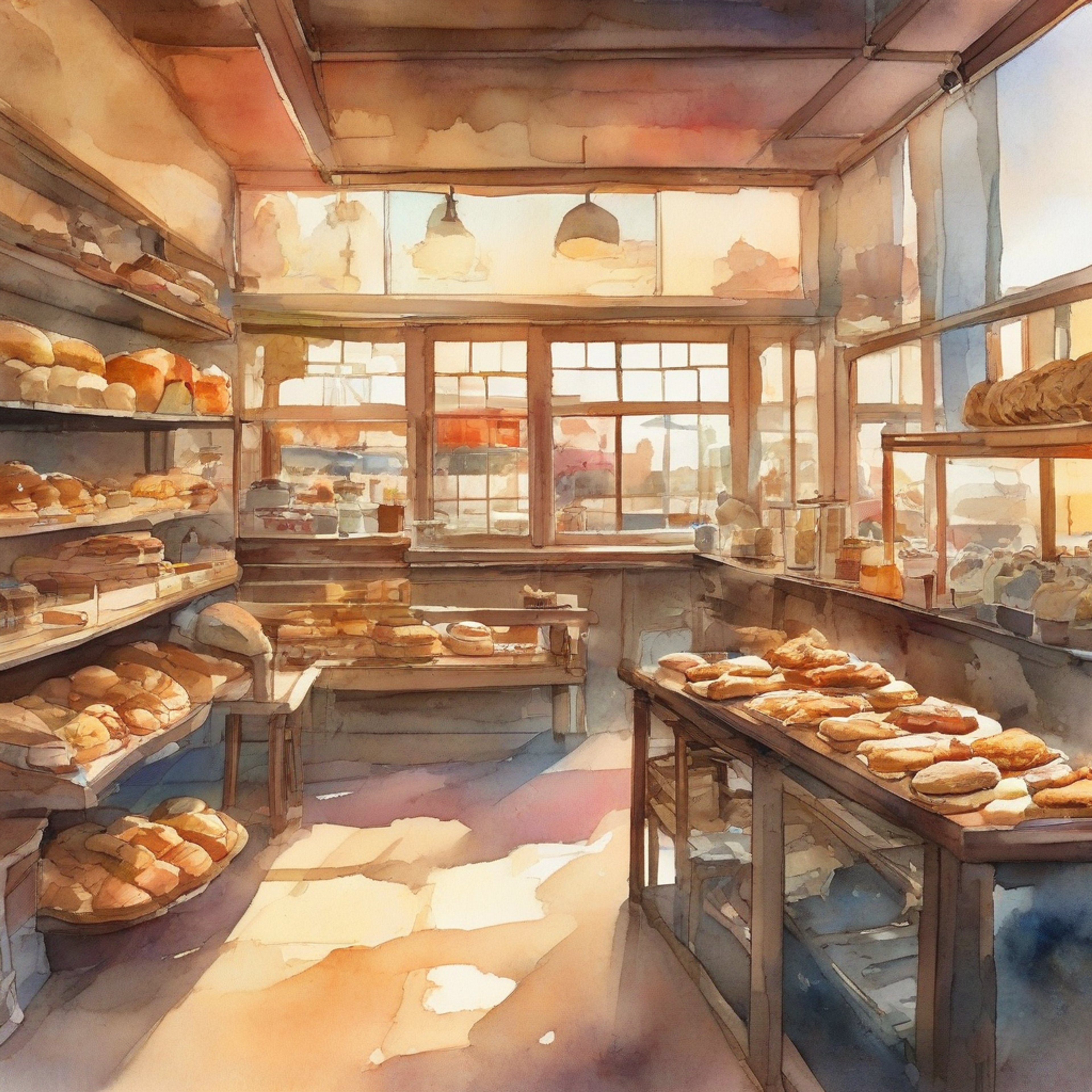 You find yourself in Amai's family bakery on a crisp autumn afternoon, surrounded by the comforting aroma of fresh bread and pastries. The warm light streams through the windows, casting a golden glow over the display cases filled with today's creations. Amai moves about the kitchen with practiced grace, occasionally glancing your way with a gentle smile.