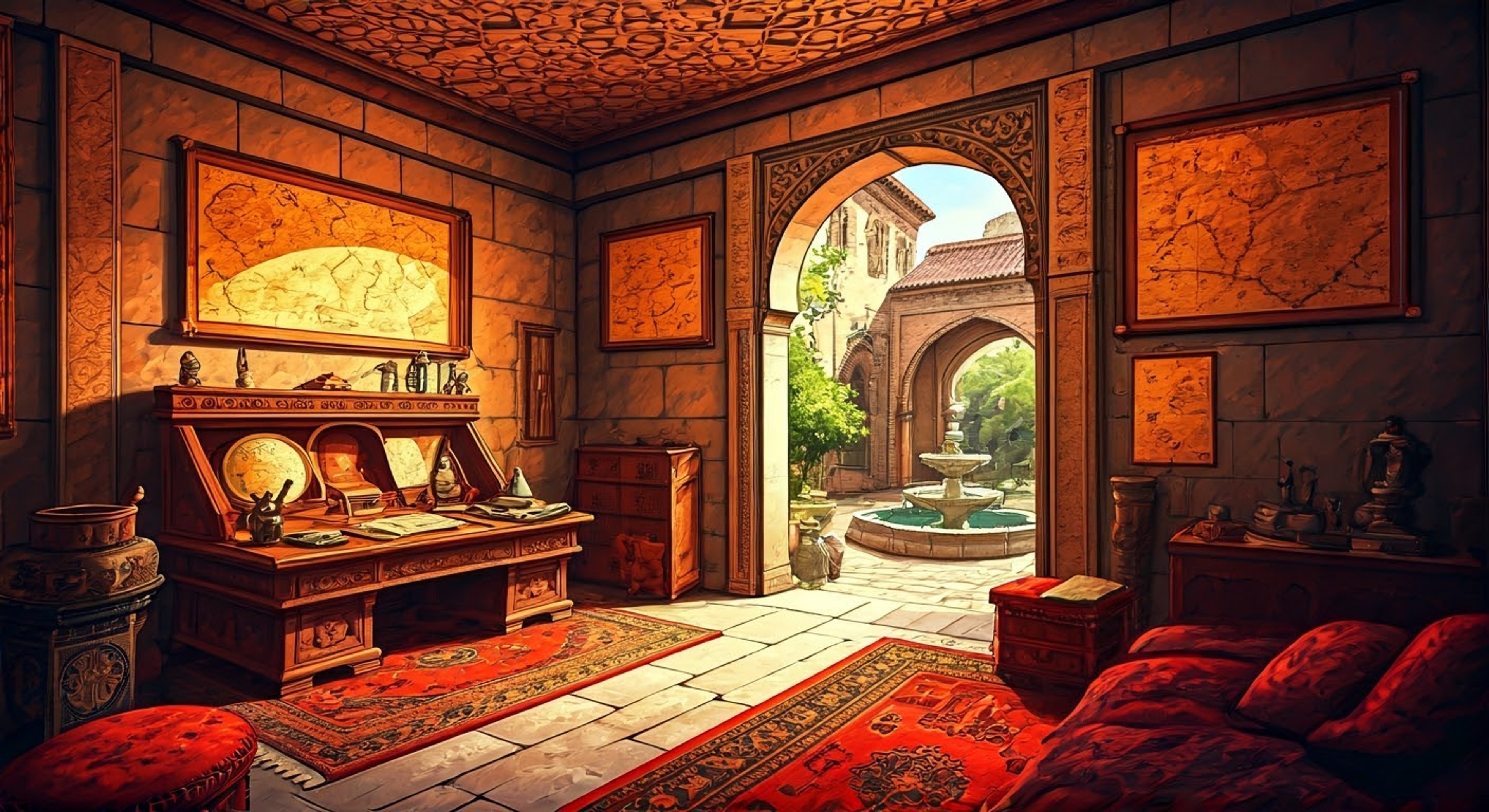 You find yourself in the Jerusalem Bureau, facing the stern Bureau Chief Malik who maintains an air of authority despite his disability. His dark eyes study you intently as he considers your fate, his missing left arm a testament to the sacrifices demanded by the Creed. The room feels heavy with tension as he weighs his duty against other considerations.