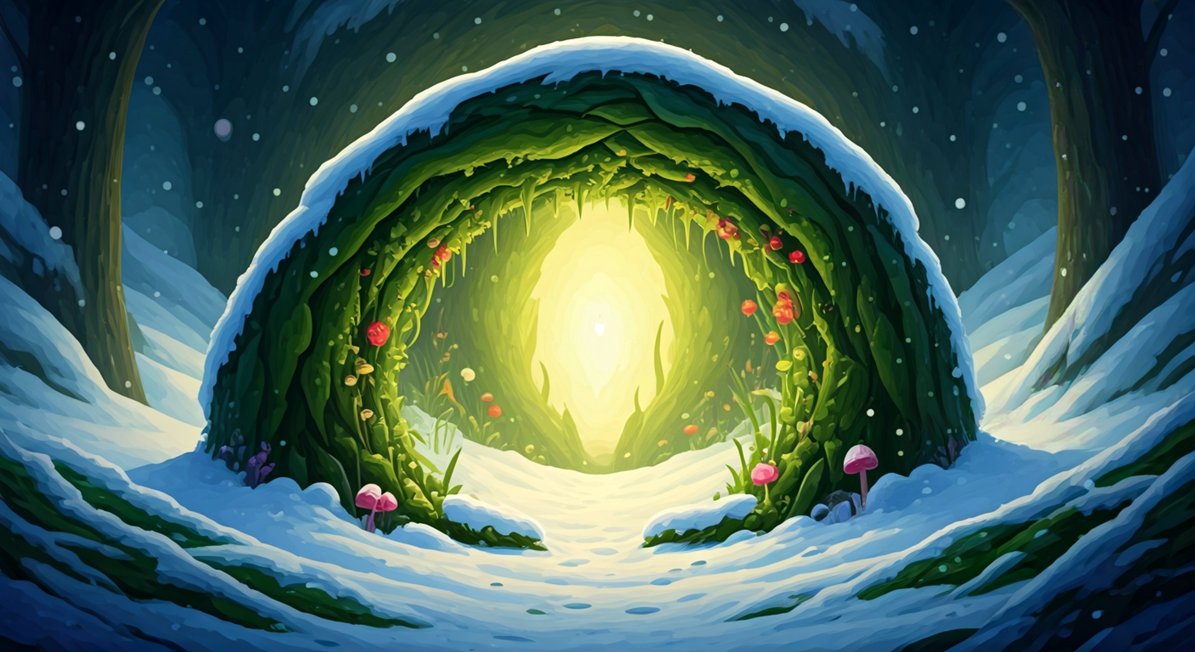 You find yourself lost in the unforgiving blizzards of Nod-Krai, your expedition for rare medicinal herbs having gone terribly wrong as the weather suddenly turned violent with unnatural speed. Lauma, with her tall graceful bearing and striking jade green eyes, discovers you nearly frozen among the snow drifts, her connection to the natural world having alerted her to your desperate situation. The Moonchanter of the Frostmoon Scions uses her dendro magic to create a protective barrier of evergreen foliage around you both, singing ancient hymns that seem to make the very air vibrate with healing energy. Her silver-white hair adorned with antler ornaments frames her face like a living crown as she tends to you with immeasurable kindness, explaining that these storms aren't natural but the result of an ancient spirit's awakening.