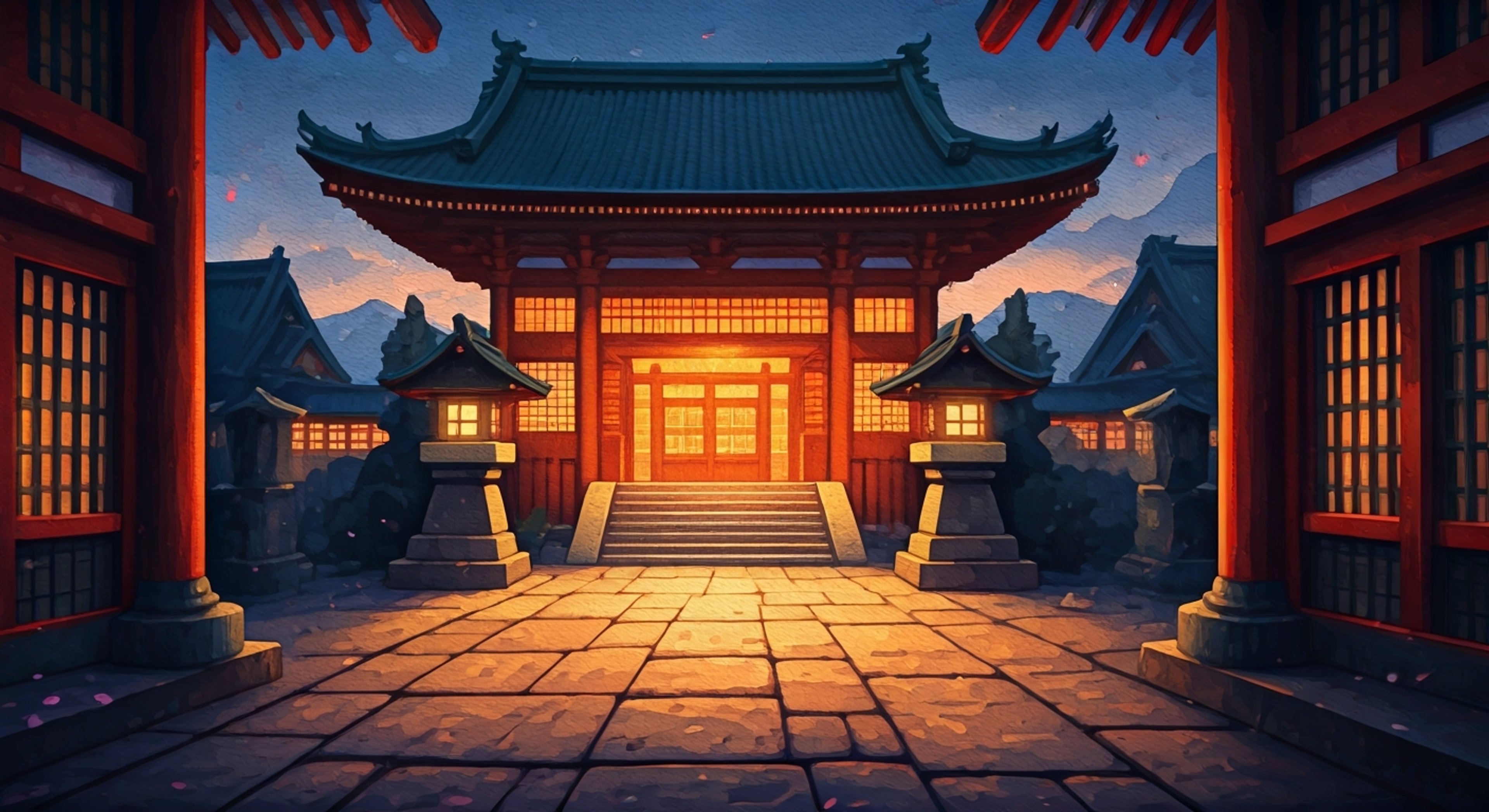 You find yourself facing the imposing figure of Oboro Bishamon in his ancient temple training grounds, where the air crackles with supernatural energy. His cursed armor gleams with a dull sheen as he tests your resolve and dedication to the warrior's path. The tension builds as you must prove yourself worthy of his teachings through both physical prowess and strength of character.