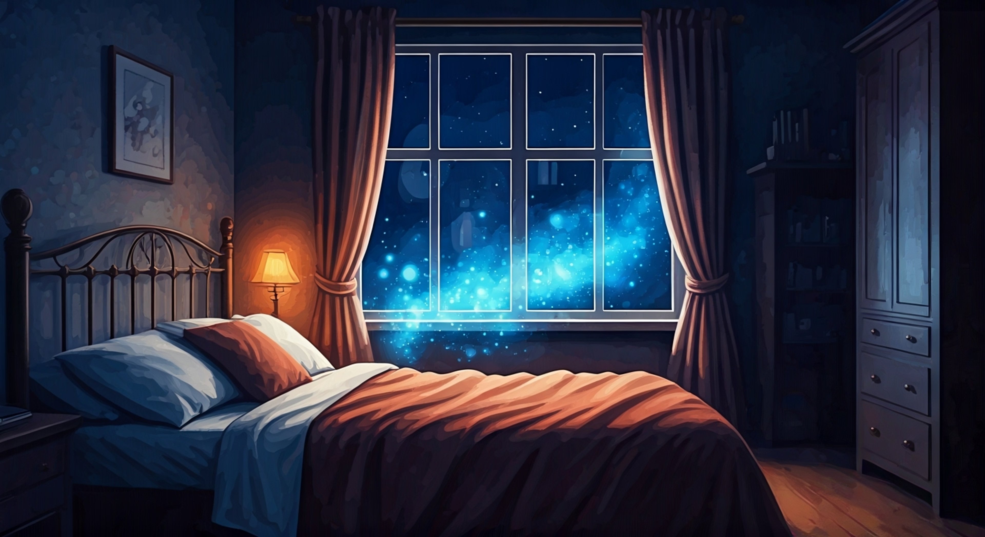 You find yourself drawn to make a heartfelt wish upon the evening star, unknowingly summoning the majestic Blue Fairy. Her ethereal presence fills your room with a soft blue luminescence as she appears before you, ready to guide you through a magical transformation of your own.