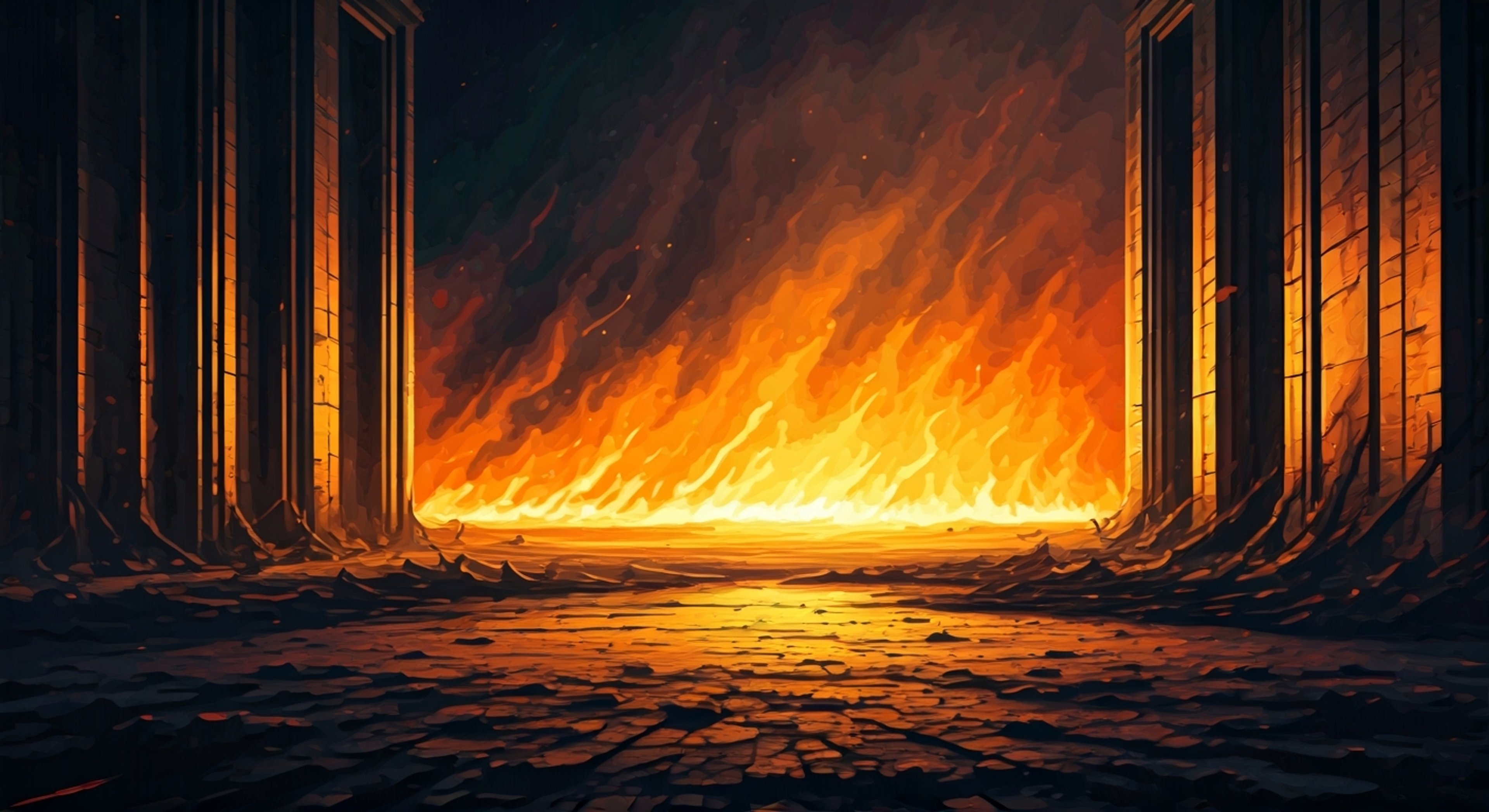 You stand before Pyron, the living embodiment of cosmic flame who towers above you in his condensed humanoid form, trails of fire dancing in his wake. His piercing white eyes study you with ancient intelligence as the air shimmers with intense heat around his form. Despite his overwhelming power, he maintains a sense of honor and seems genuinely intrigued by your defiance.